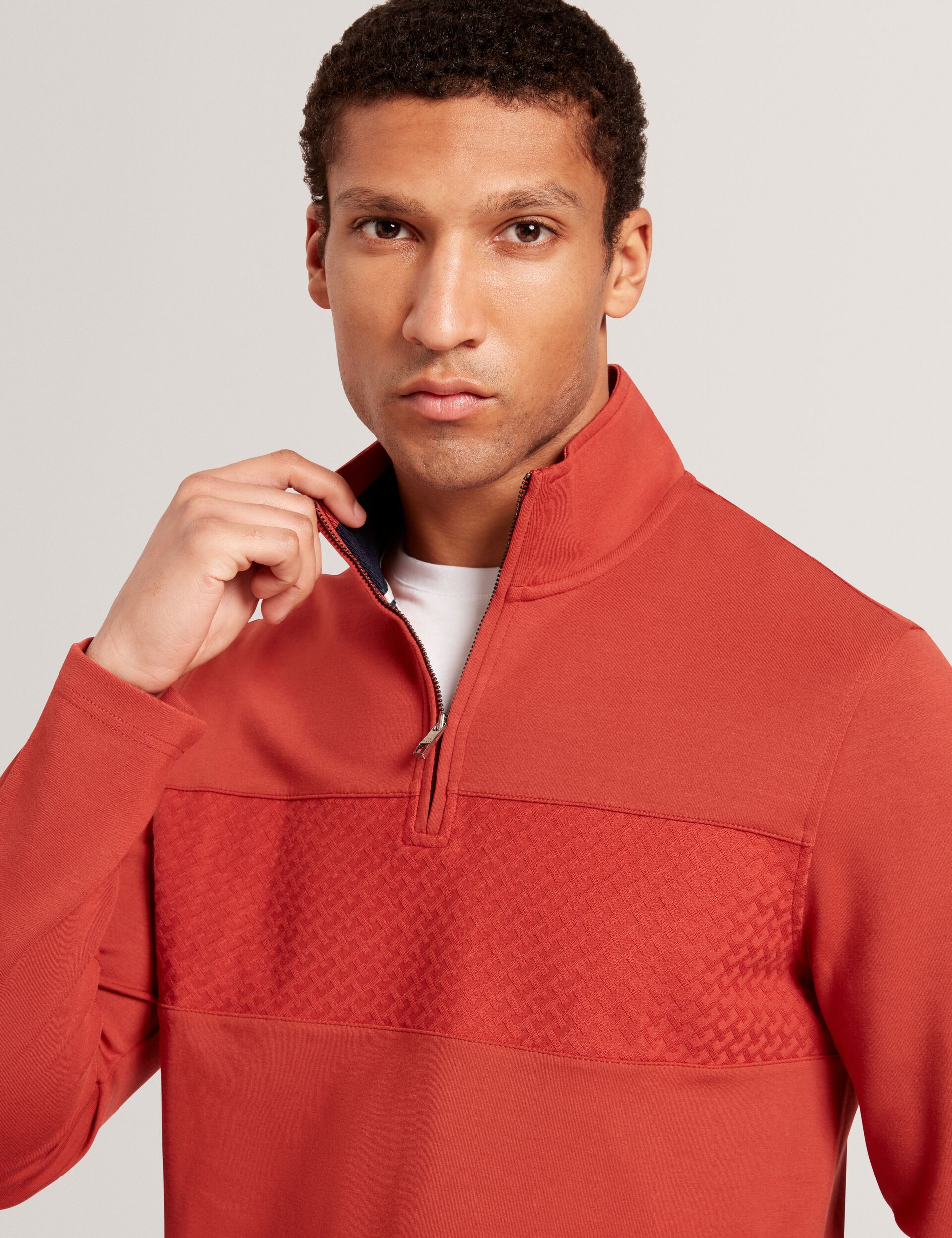 Sale|Men SIMONEA - Textured Panel Half-Zip Modal Sweatshirt - Ted Baker