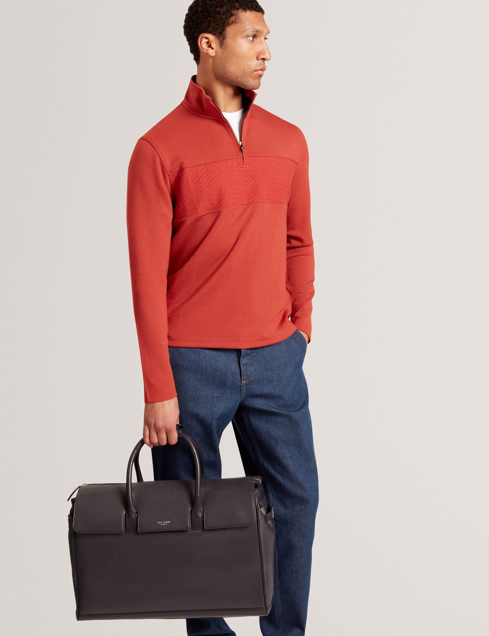 Sale|Men SIMONEA - Textured Panel Half-Zip Modal Sweatshirt - Ted Baker