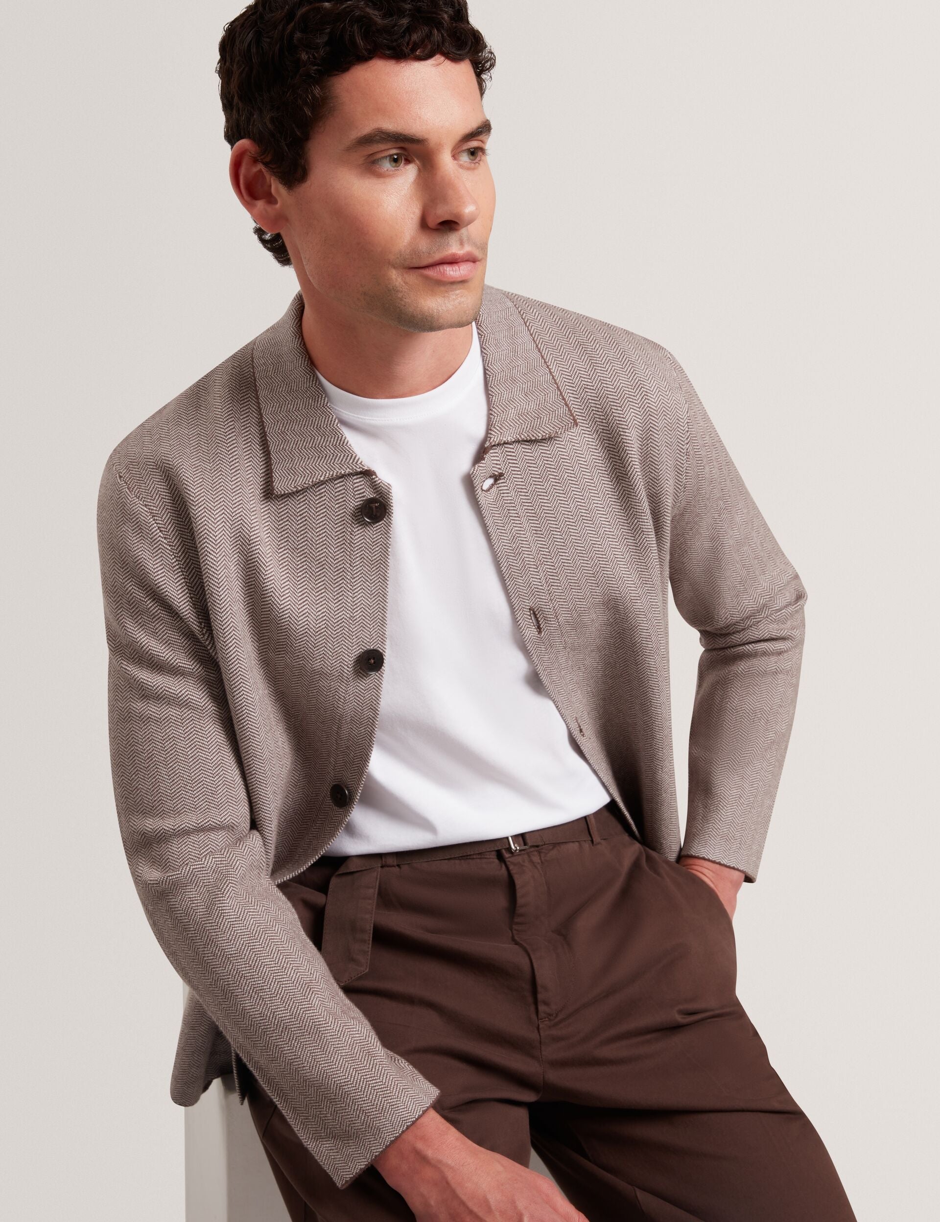 Sale|Men THIMON - Herringbone Knit Button-Up Jacket - Ted Baker