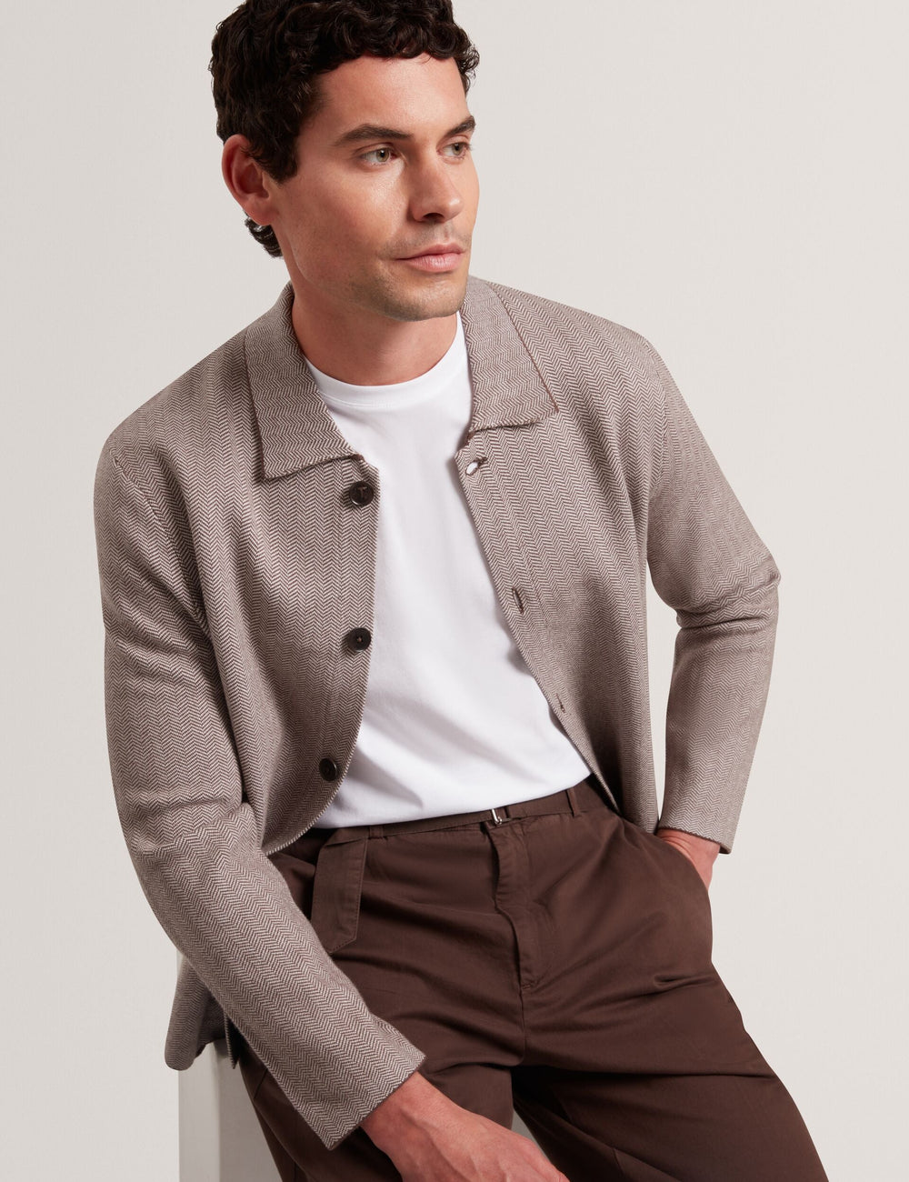 Sale|Men THIMON - Herringbone Knit Button-Up Jacket - Ted Baker