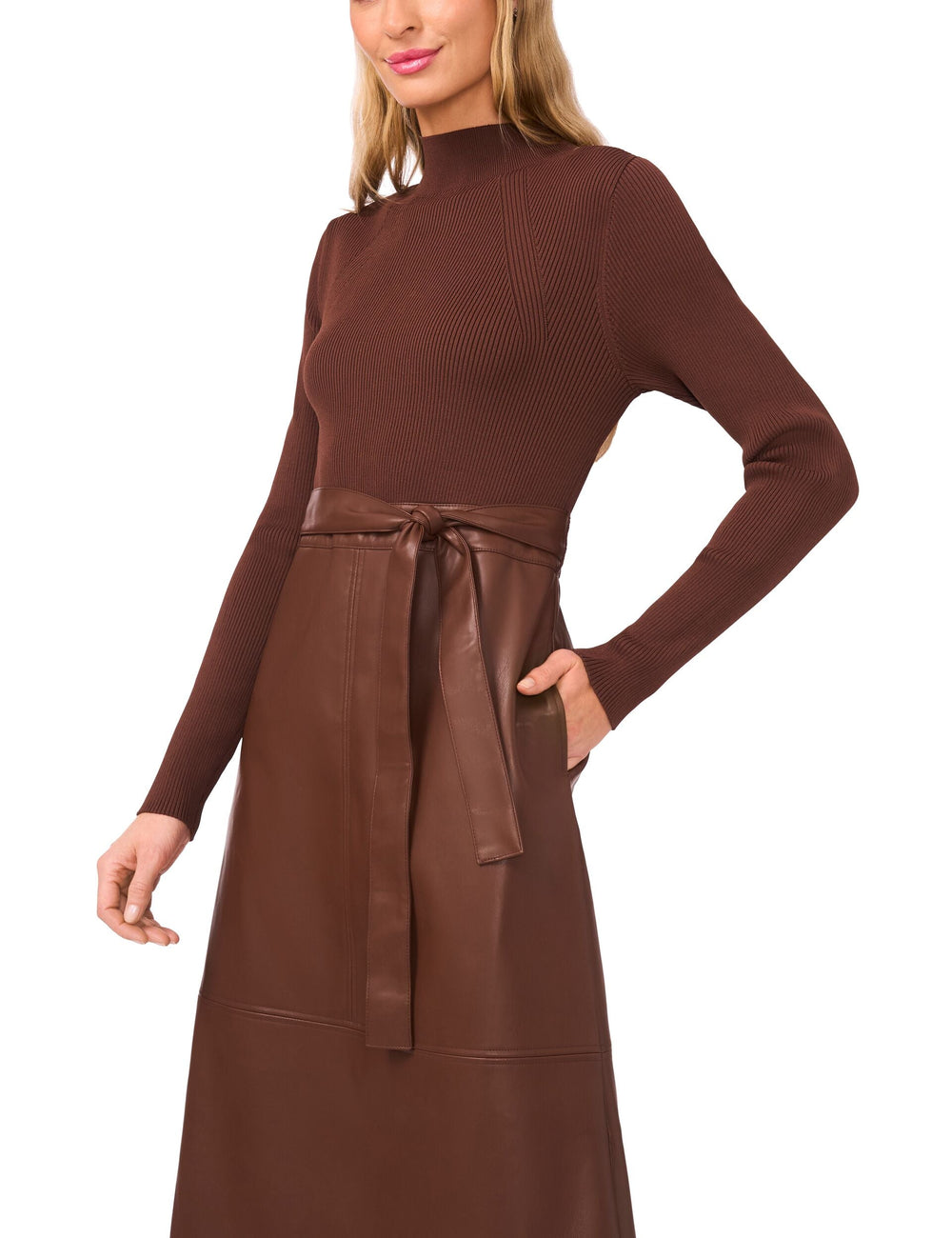 Women|Sale ONEIDA – Mock Neck Midi Dress with Faux Leather Skirt - Ted Baker