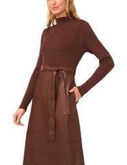 Women|Sale ONEIDA – Mock Neck Midi Dress with Faux Leather Skirt - Ted Baker