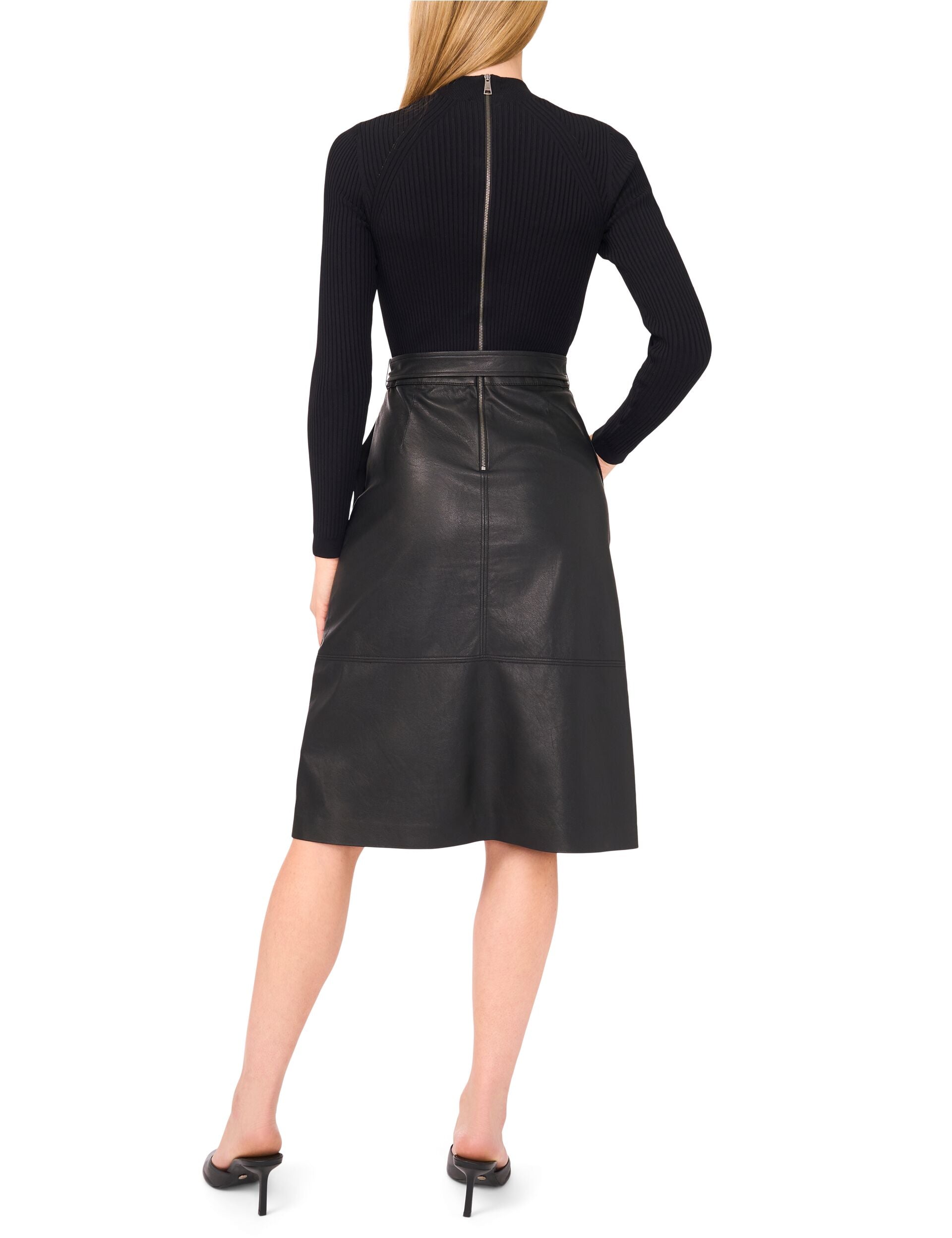 Women ONEIDA – Mock Neck Midi Dress with Faux Leather Skirt - Ted Baker