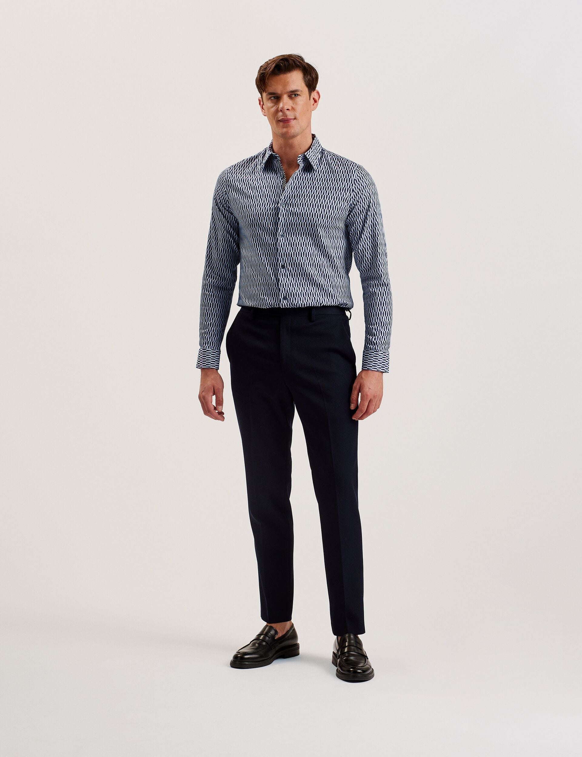 Men FRESTIN - Geometric Pattern Slim Long Sleeve Shirt - Ted Baker