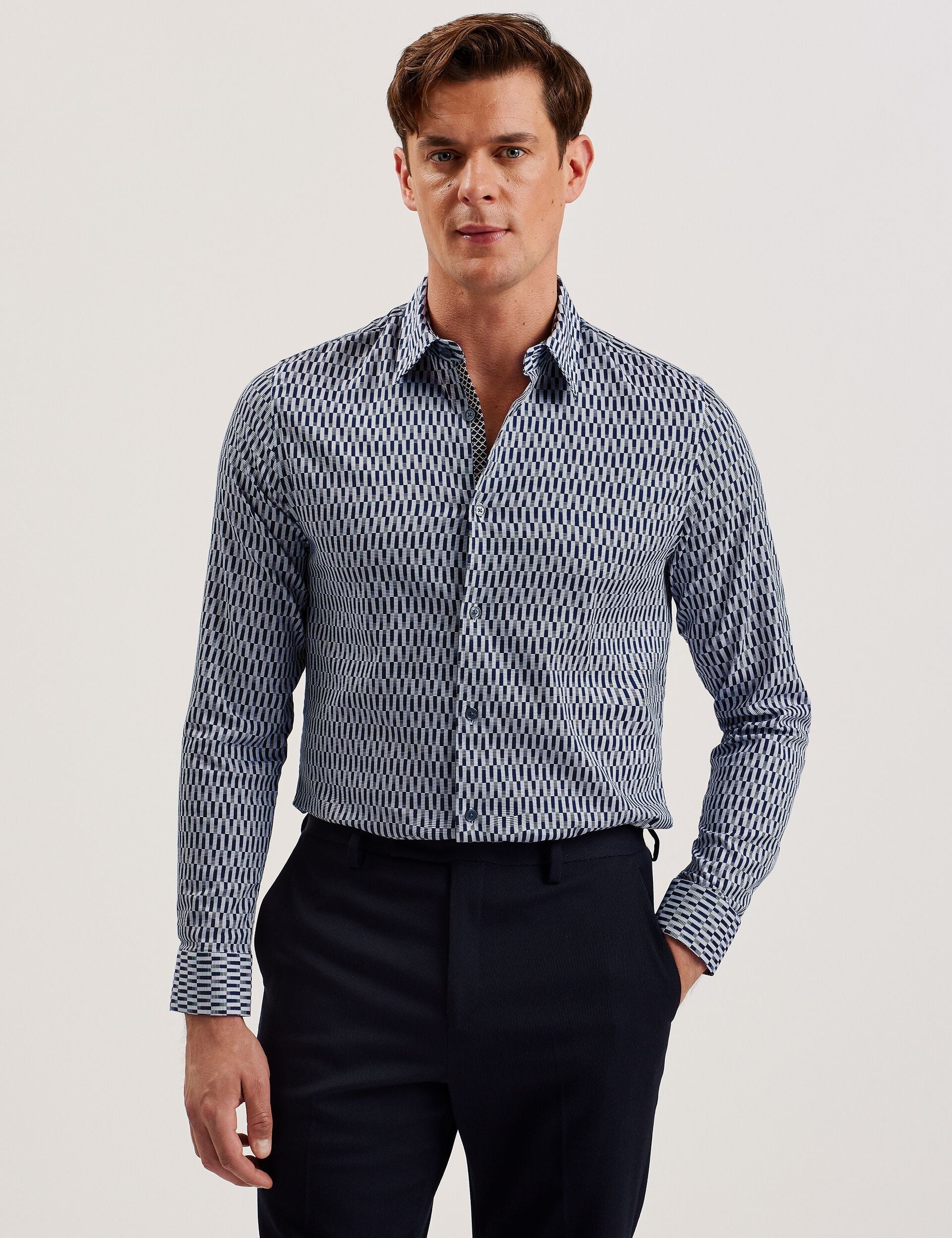 Men FRESTIN - Geometric Pattern Slim Long Sleeve Shirt - Ted Baker