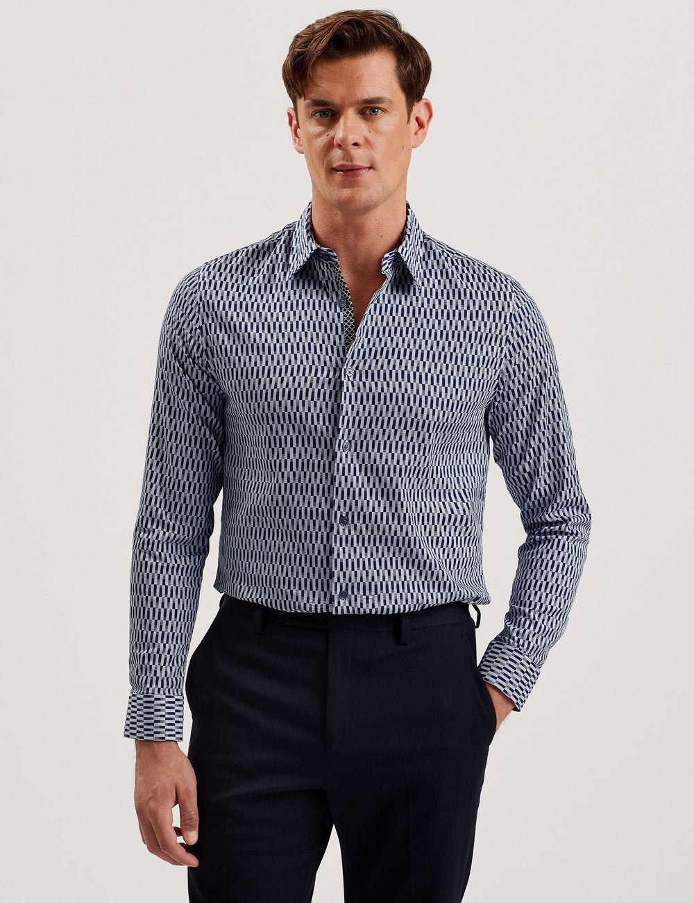 Men FRESTIN - Geometric Pattern Slim Long Sleeve Shirt - Ted Baker