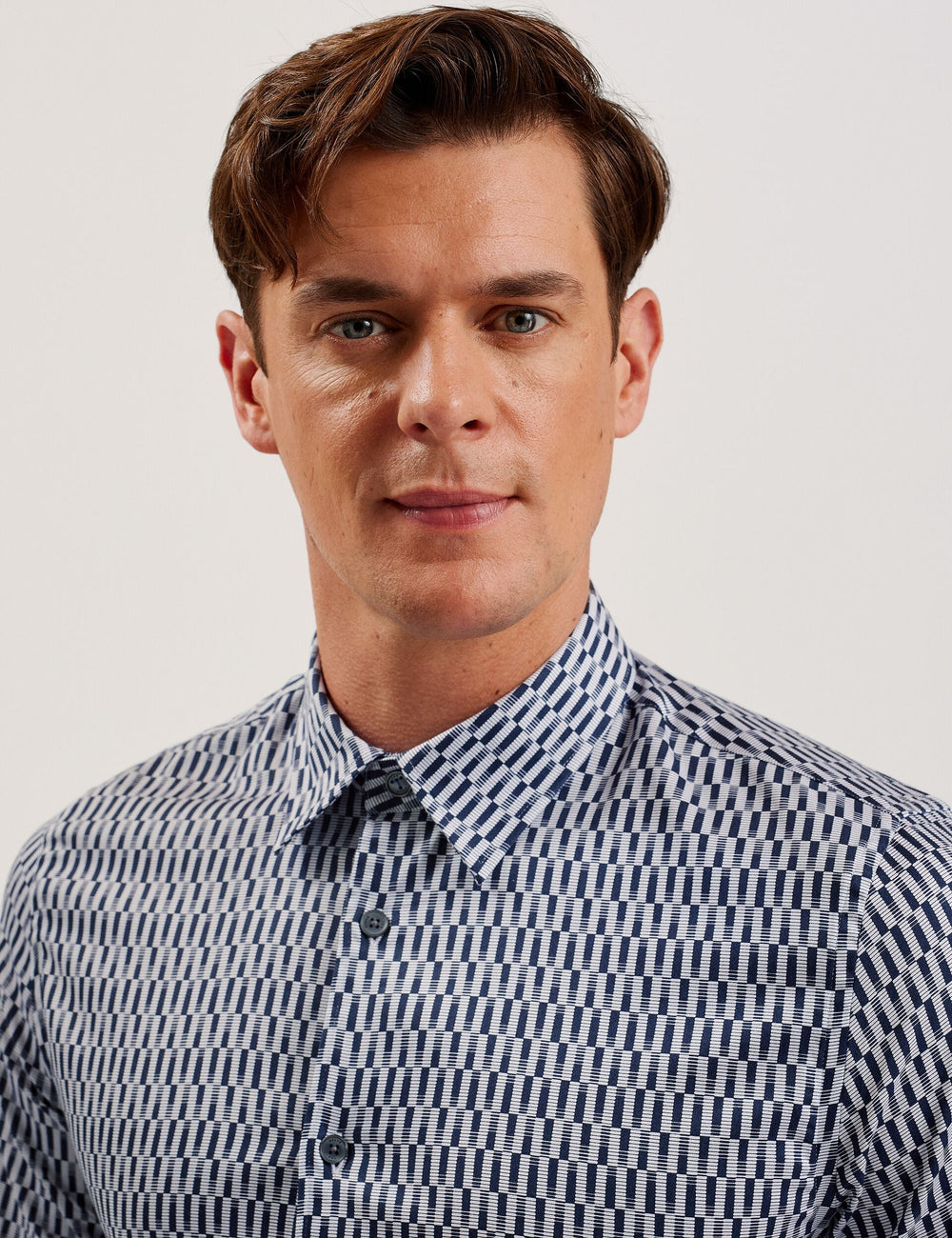 Men FRESTIN - Geometric Pattern Slim Long Sleeve Shirt - Ted Baker