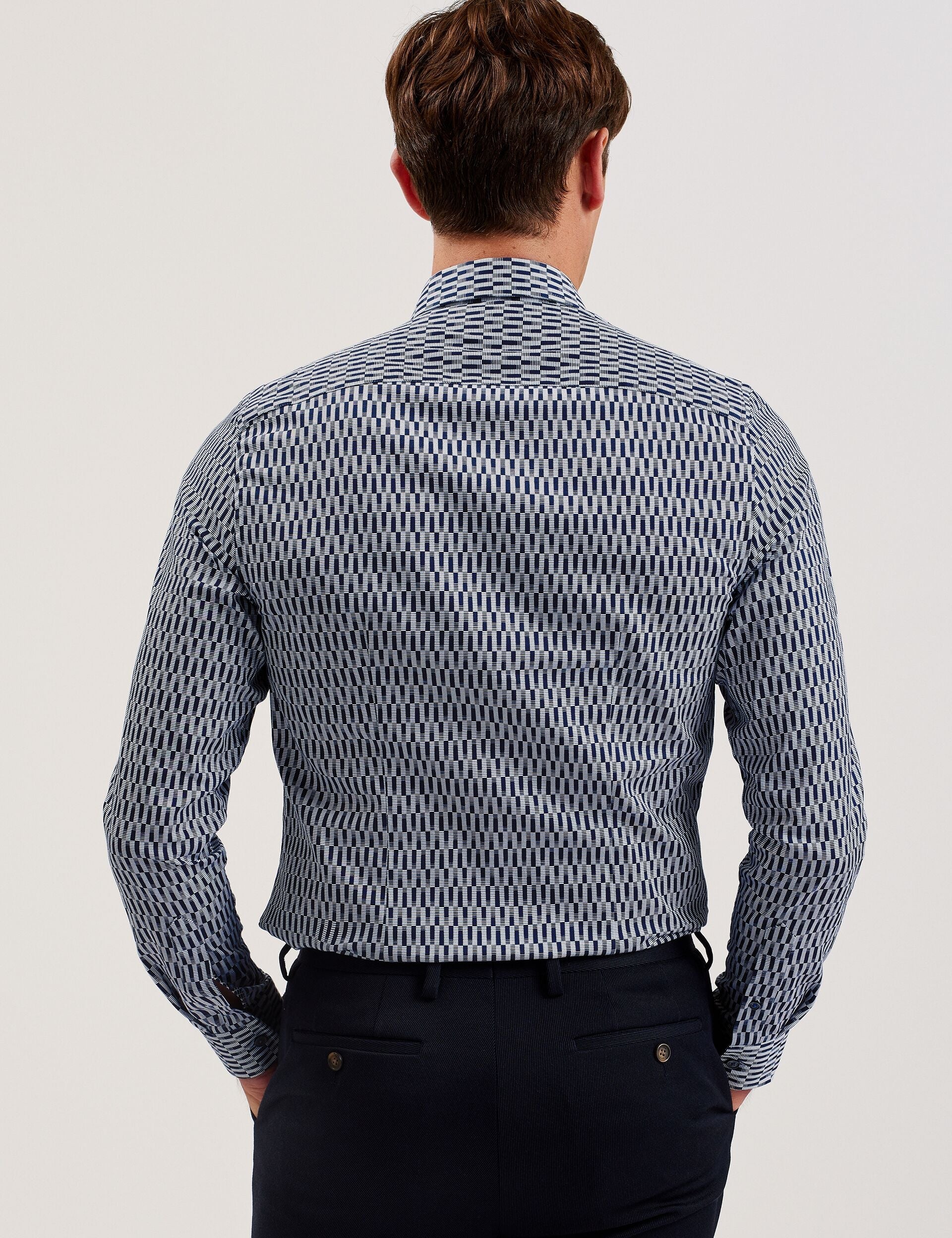 Men FRESTIN - Geometric Pattern Slim Long Sleeve Shirt - Ted Baker
