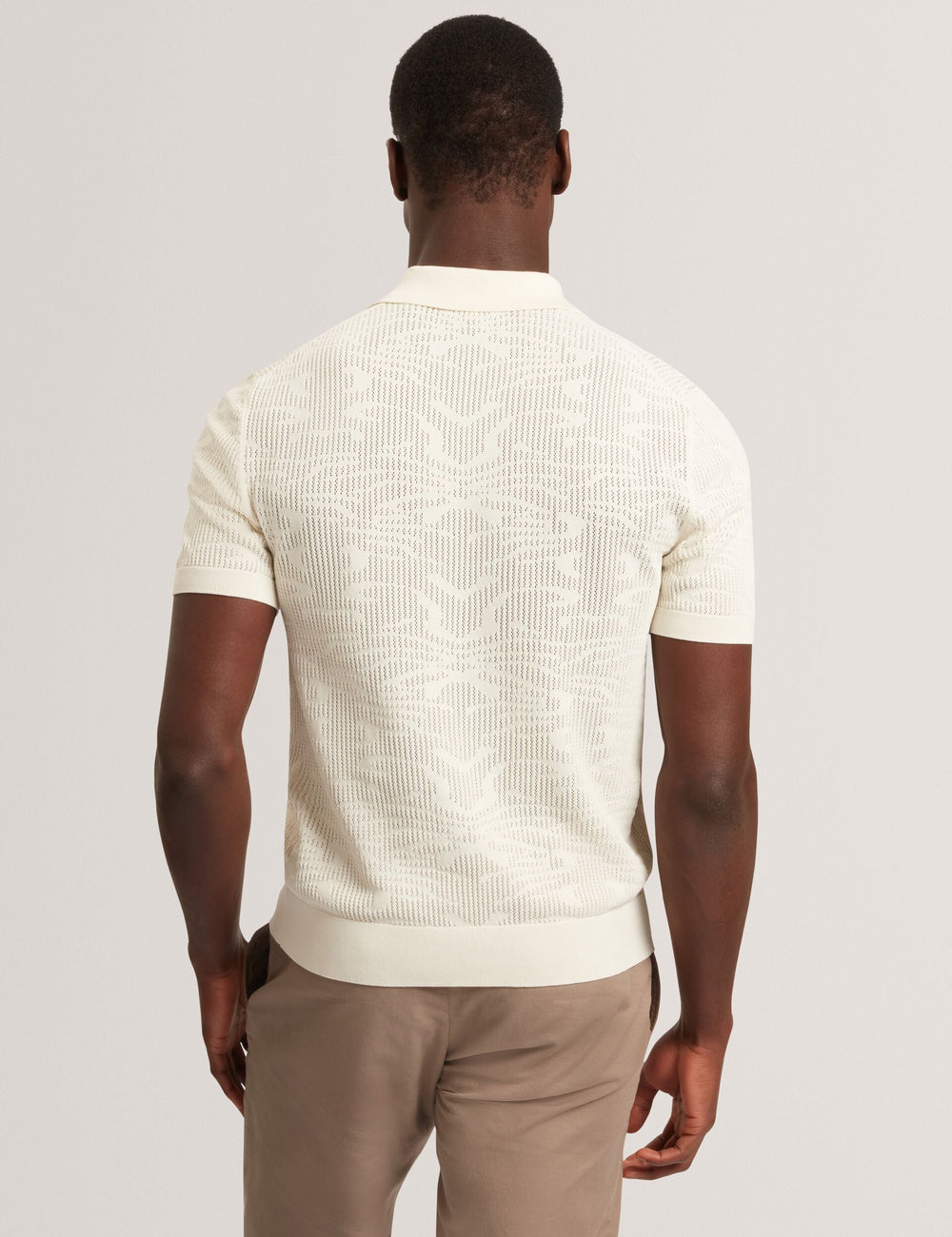 Men JORIEN Textured Crochet Knit Button-Through Polo - Ted Baker