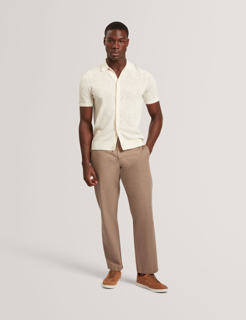 Men JORIEN Textured Crochet Knit Button-Through Polo - Ted Baker