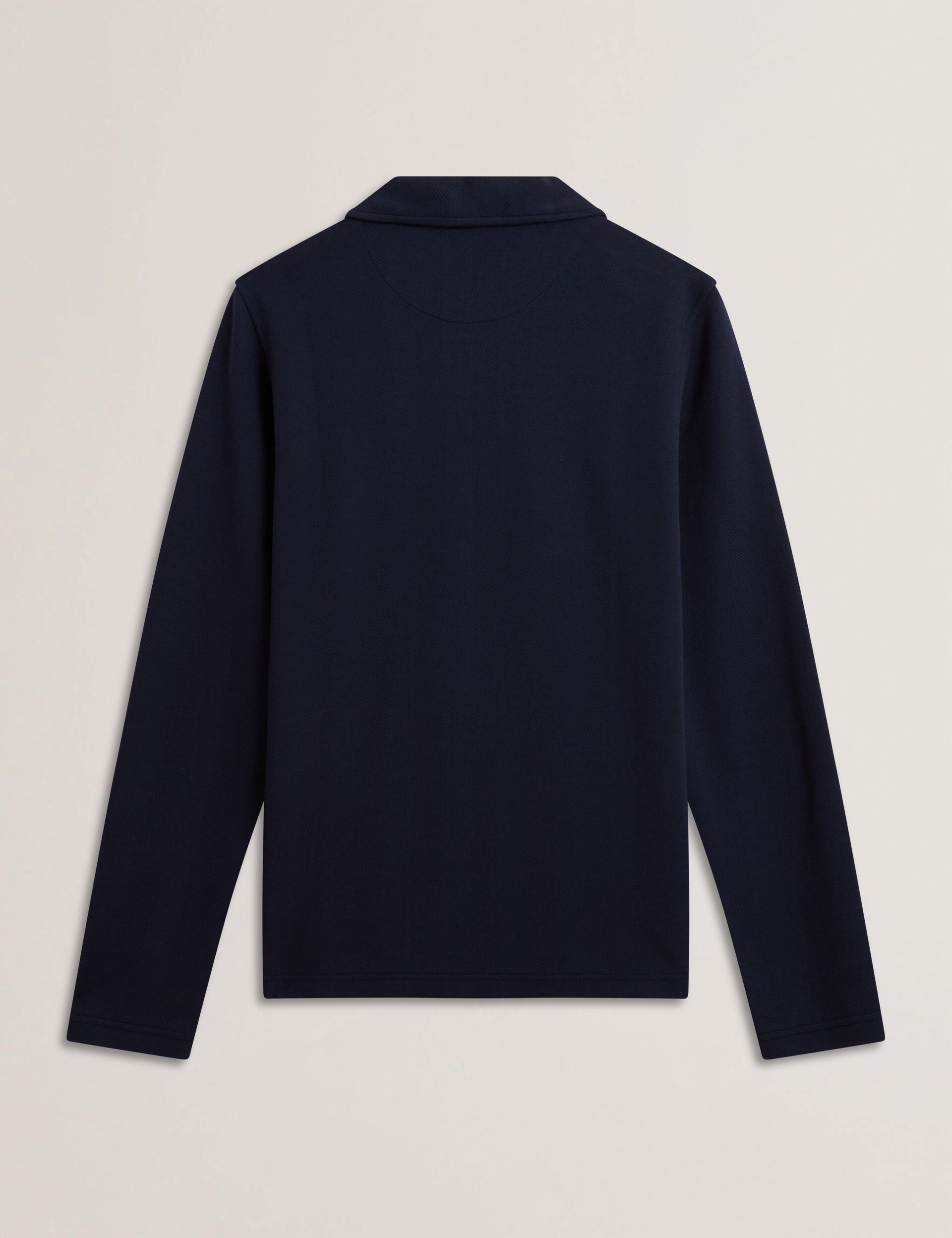 Men KALEND - Herringbone Zip Neck Long Sleeve Polo Shirt - Ted Baker
