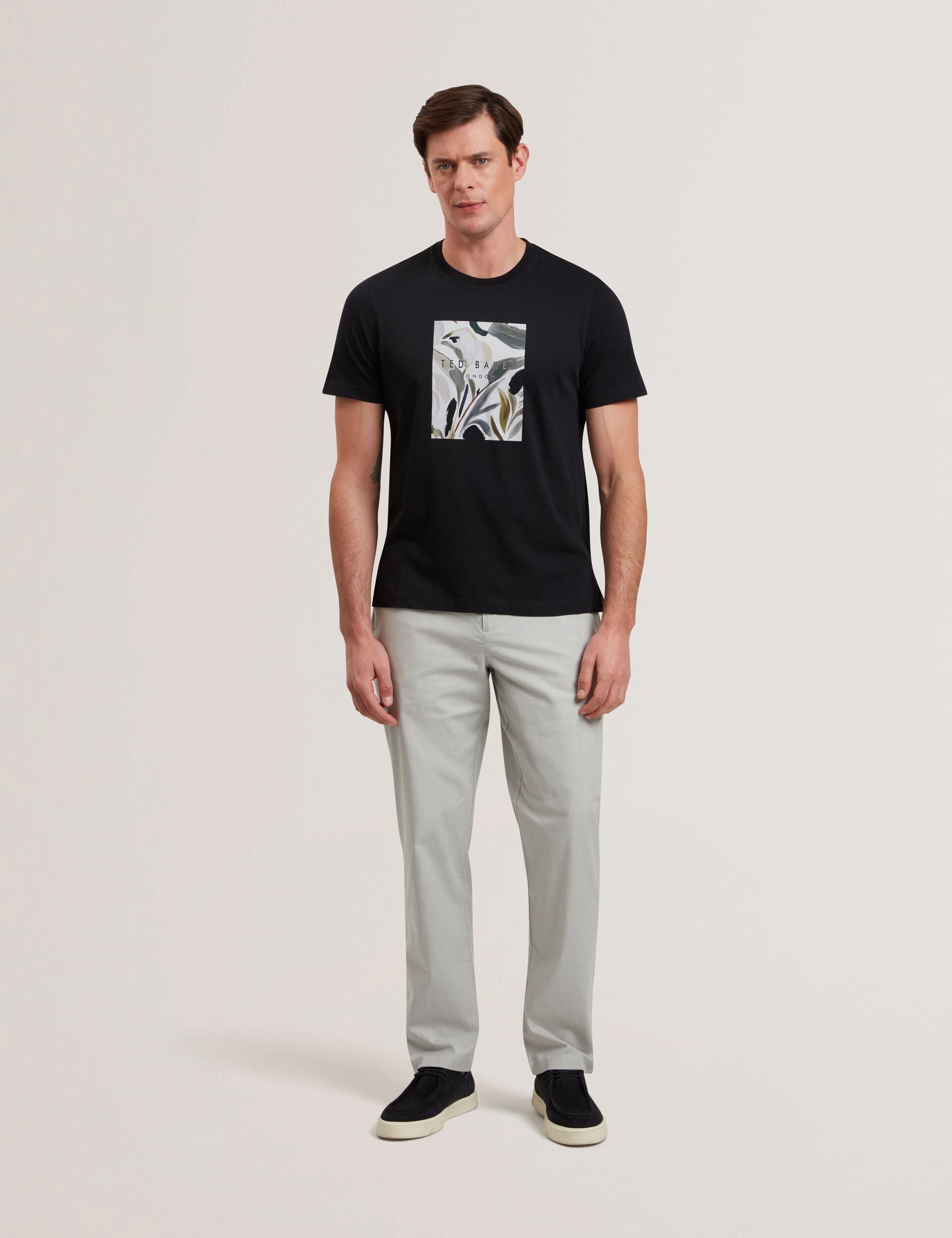 Men JUSTINO - Black Branded Box Print Graphic Cotton T-Shirt - Ted Baker