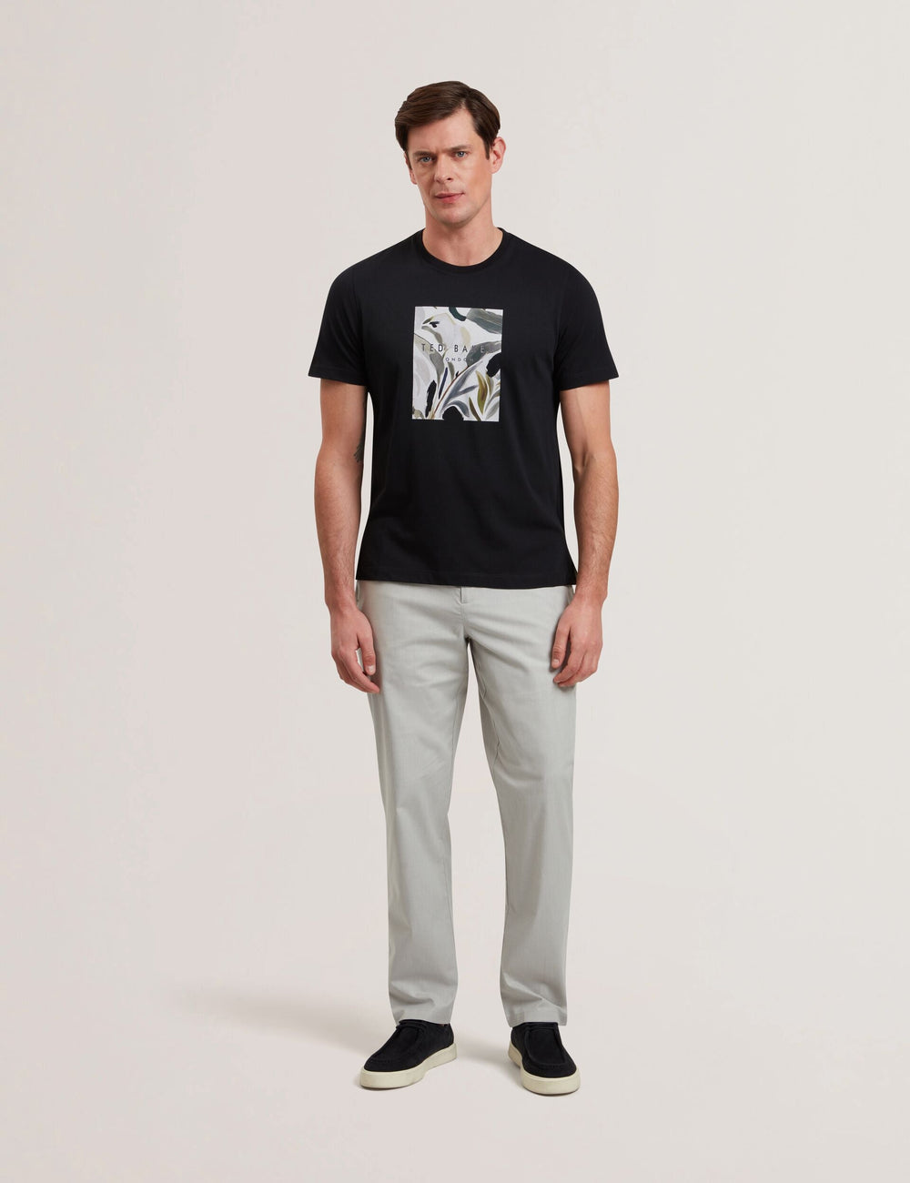 Men JUSTINO - Black Branded Box Print Graphic Cotton T-Shirt - Ted Baker