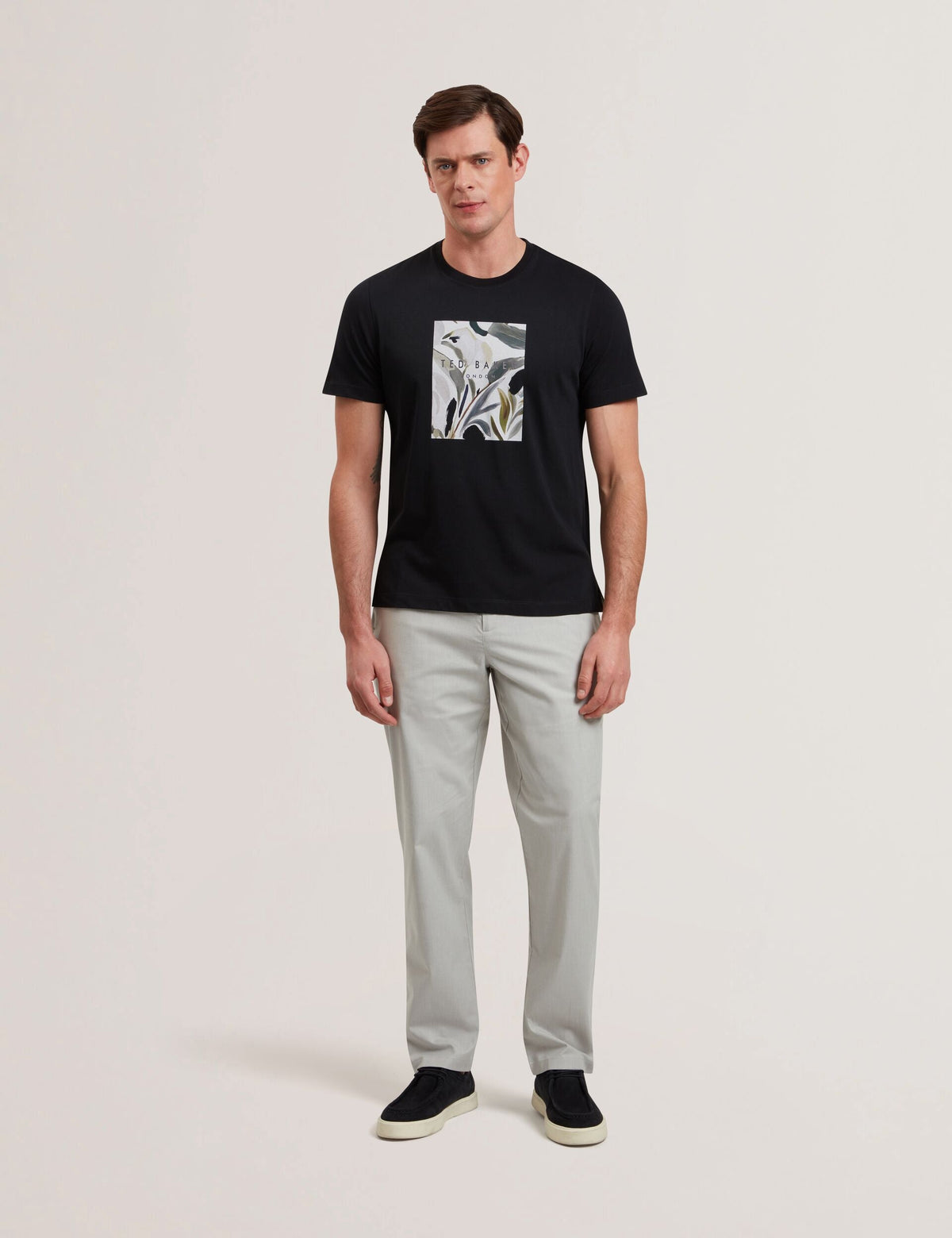 Men JUSTINO - Black Branded Box Print Graphic Cotton T-Shirt - Ted Baker