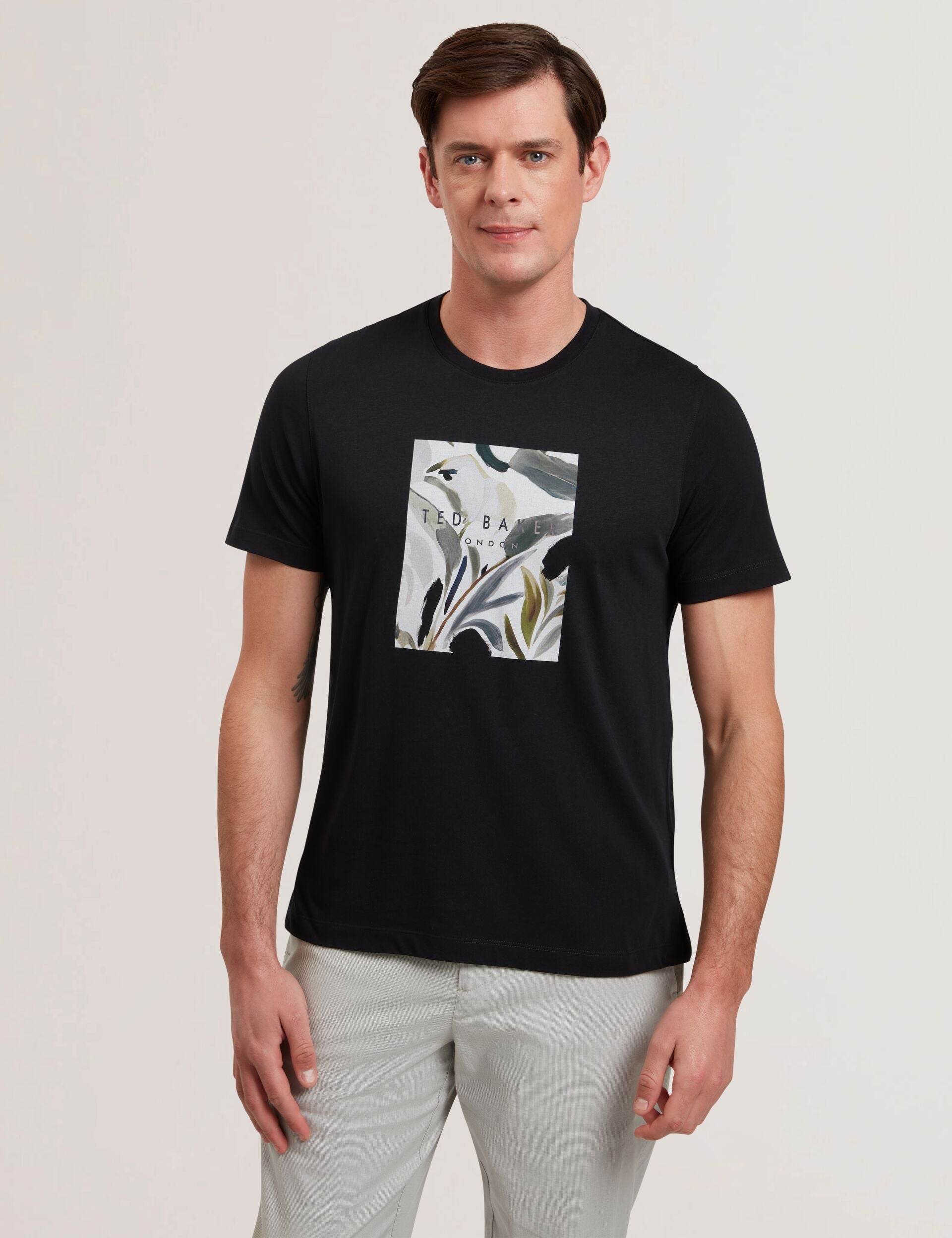 Men JUSTINO - Black Branded Box Print Graphic Cotton T-Shirt - Ted Baker