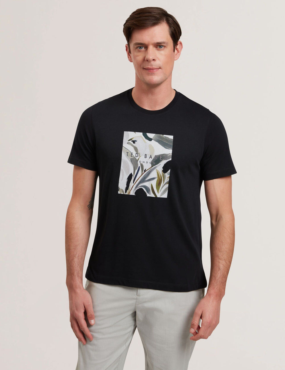 Men JUSTINO - Black Branded Box Print Graphic Cotton T-Shirt - Ted Baker