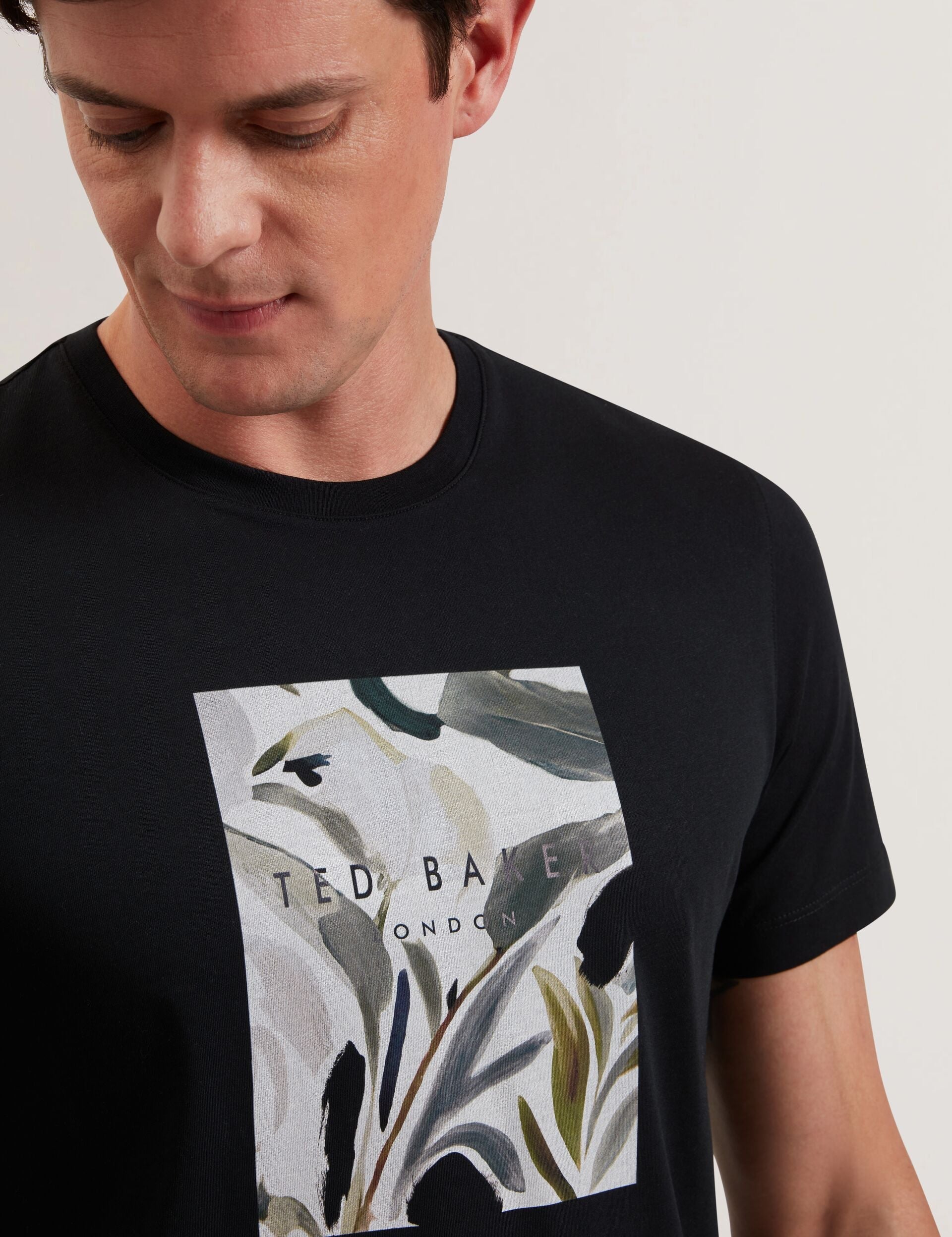 Men JUSTINO - Black Branded Box Print Graphic Cotton T-Shirt - Ted Baker
