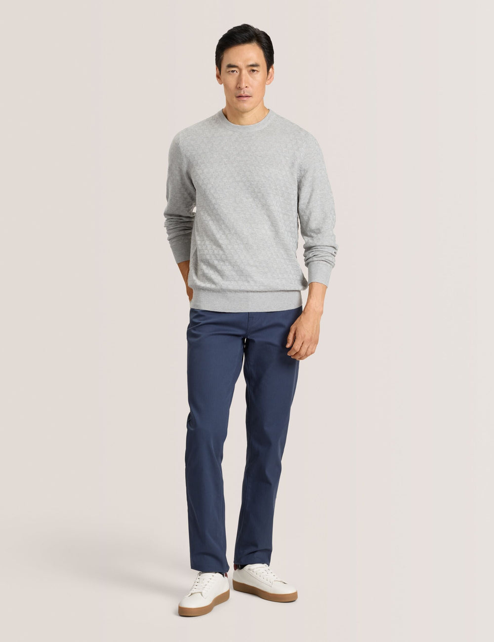 Men T STITCH LONG SLEEVE CREW NECK SWEATER - Grey Heather - Ted Baker