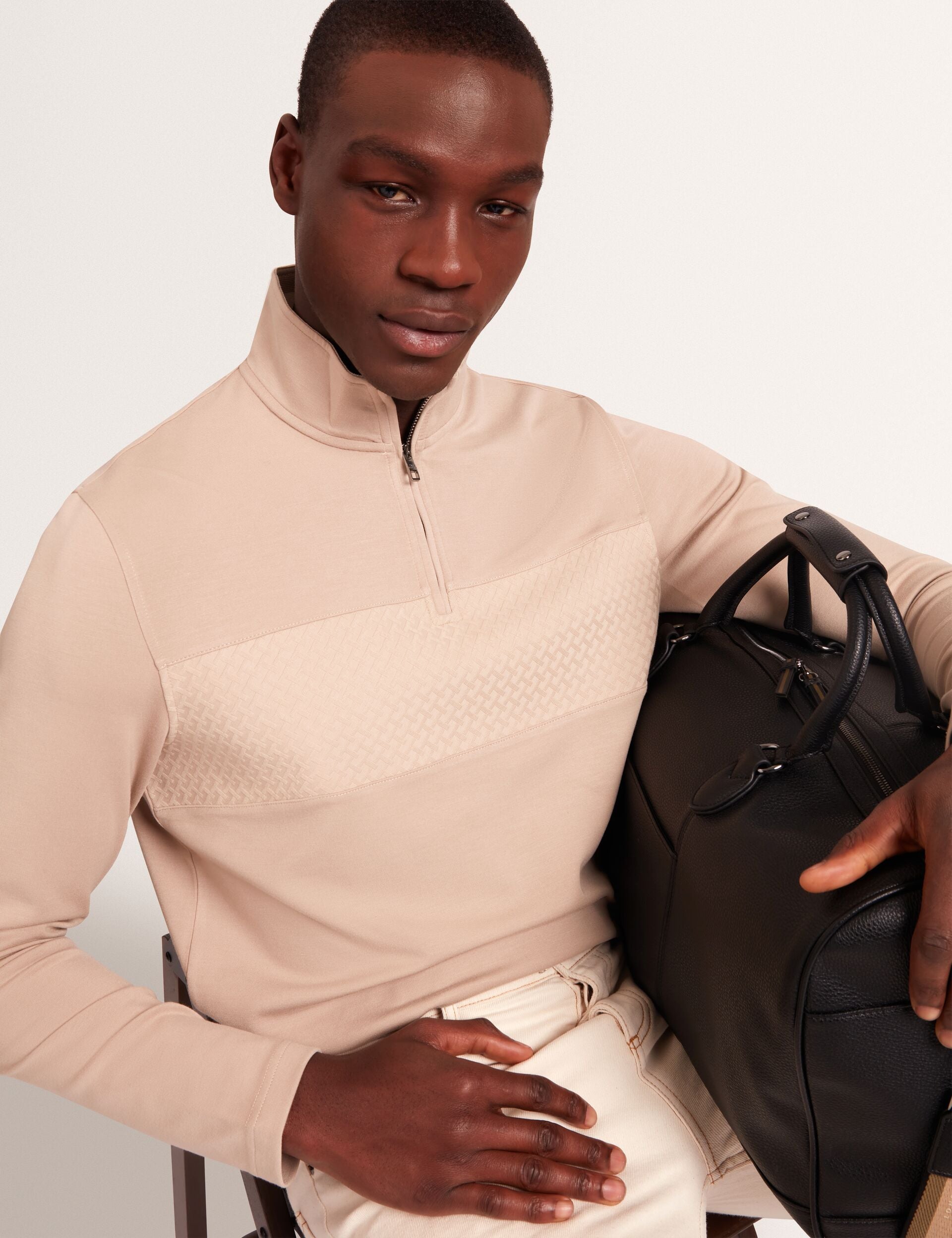 Men|Sale SIMONEA - Textured Panel Half-Zip Modal Sweatshirt - Ted Baker