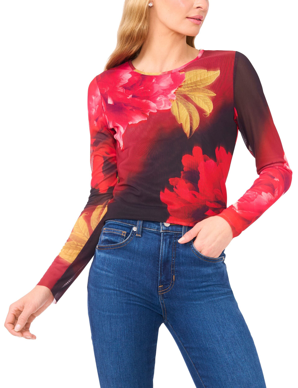 Women|Sale LONG SLEEVE MESH TOP - Flame Scarlet - Ted Baker