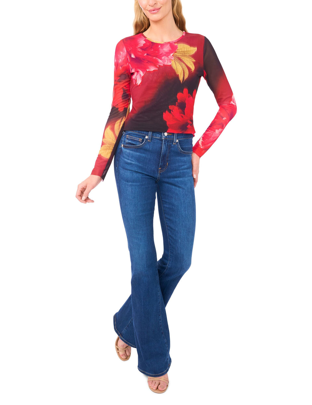 Women|Sale LONG SLEEVE MESH TOP - Flame Scarlet - Ted Baker