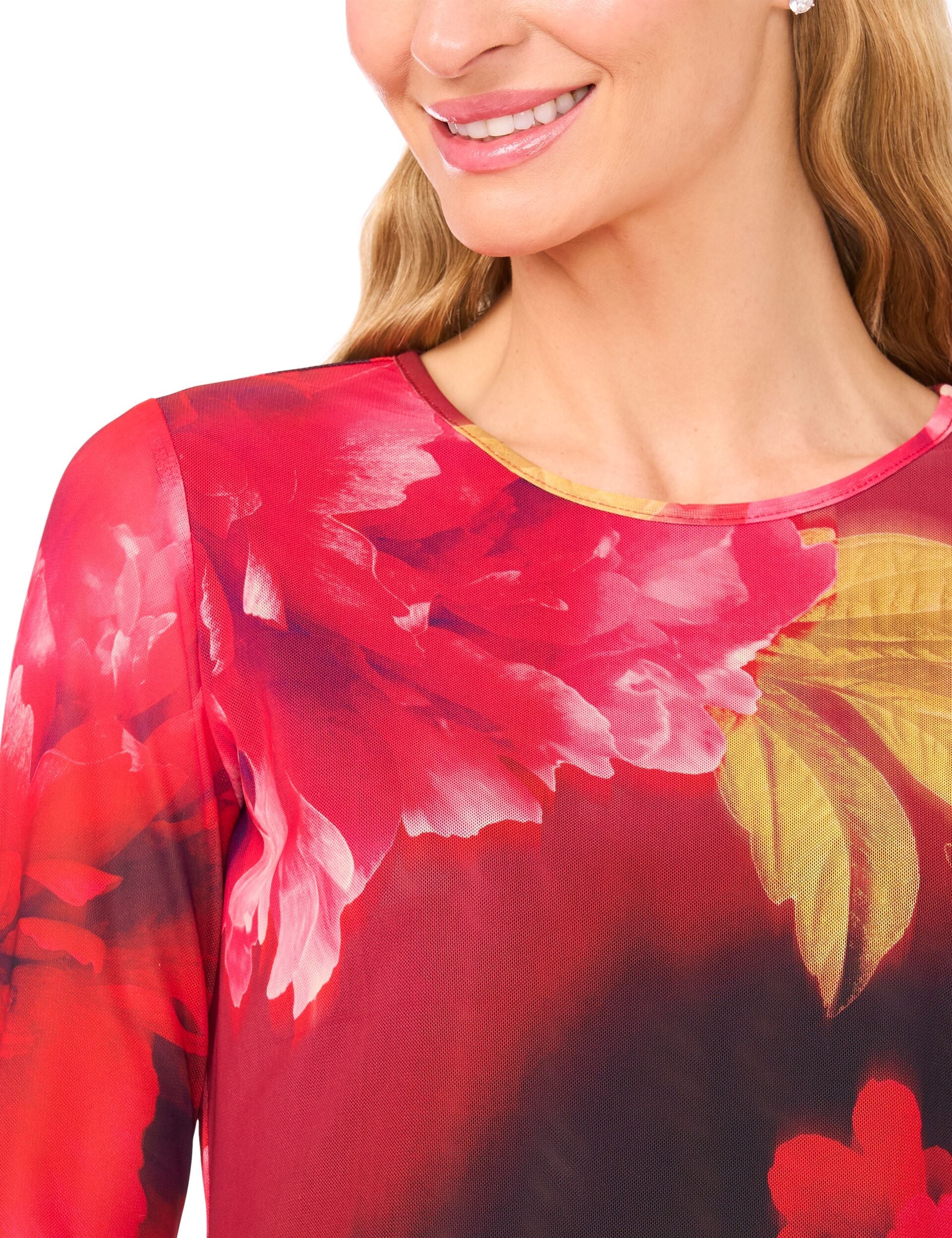 Women|Sale LONG SLEEVE MESH TOP - Flame Scarlet - Ted Baker
