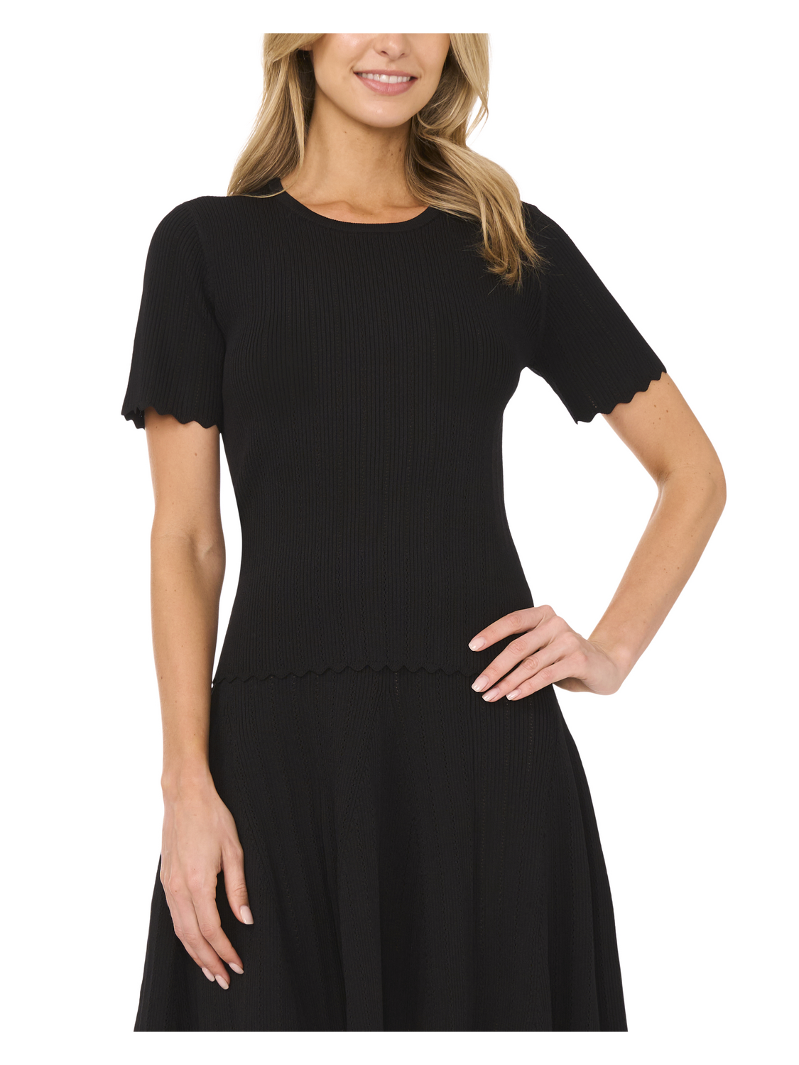 Women|Sale SHORT SLEEVE CREW NECK KEY-HOLE BACK WITH POINTELLE & RIB - Black - Ted Baker