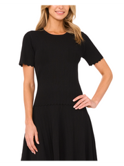 Women|Sale SHORT SLEEVE CREW NECK KEY-HOLE BACK WITH POINTELLE & RIB - Black - Ted Baker