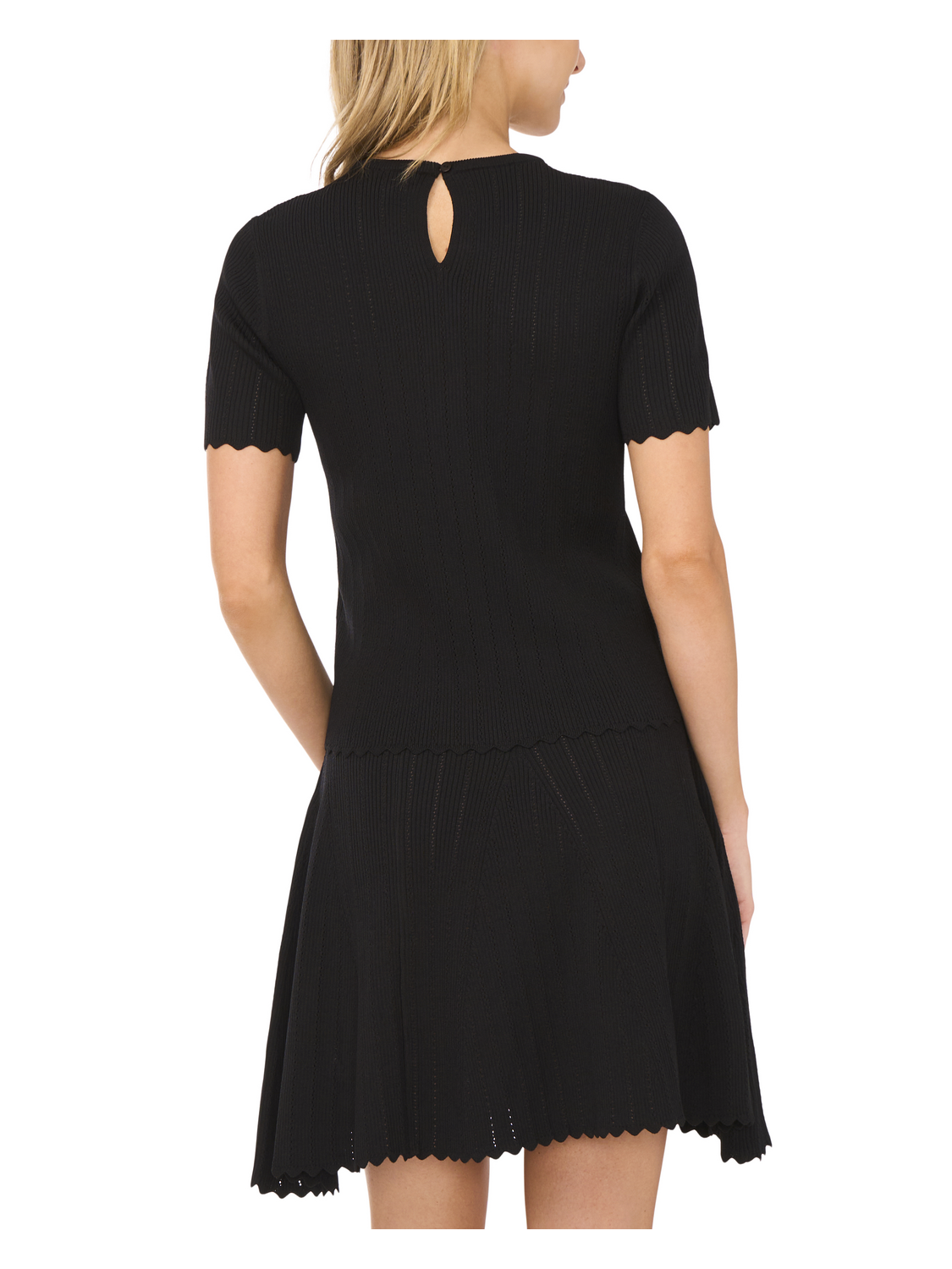 Women|Sale SHORT SLEEVE CREW NECK KEY-HOLE BACK WITH POINTELLE & RIB - Black - Ted Baker