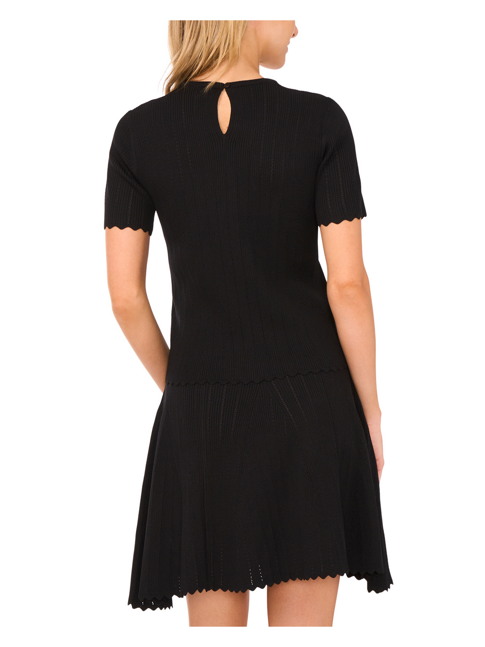 Women|Sale SHORT SLEEVE CREW NECK KEY-HOLE BACK WITH POINTELLE & RIB - Black - Ted Baker