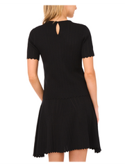 Women|Sale SHORT SLEEVE CREW NECK KEY-HOLE BACK WITH POINTELLE & RIB - Black - Ted Baker