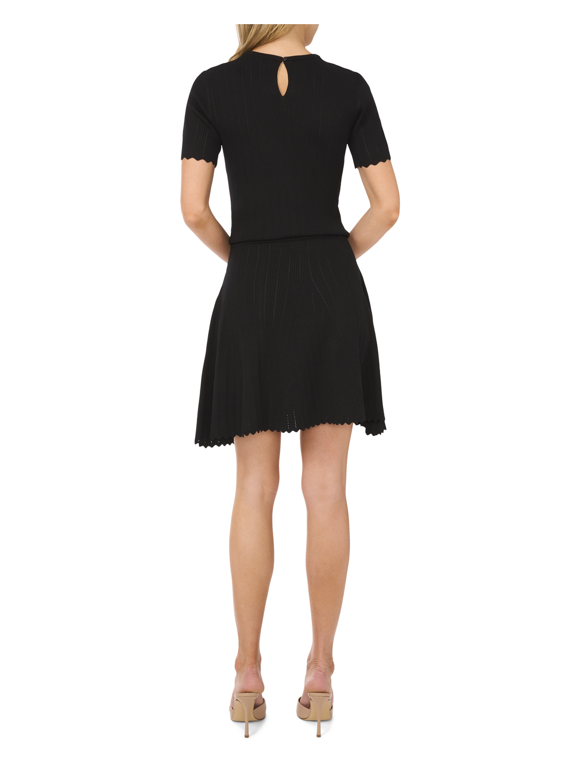 Women|Sale SHORT SLEEVE CREW NECK KEY-HOLE BACK WITH POINTELLE & RIB - Black - Ted Baker