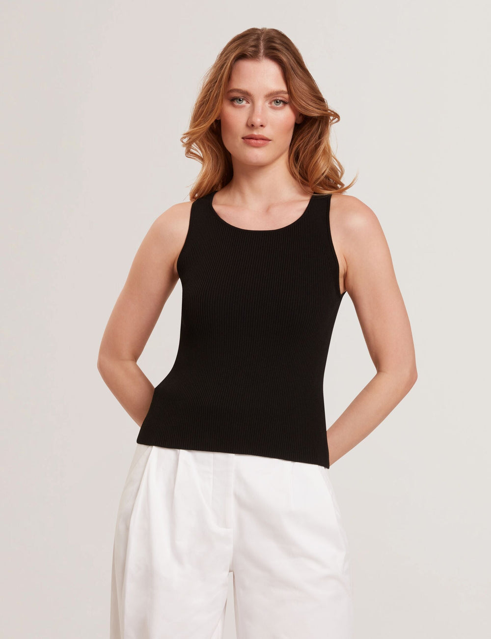 Women CREW NECK TANK TOP WITH RIB - Black - Ted Baker