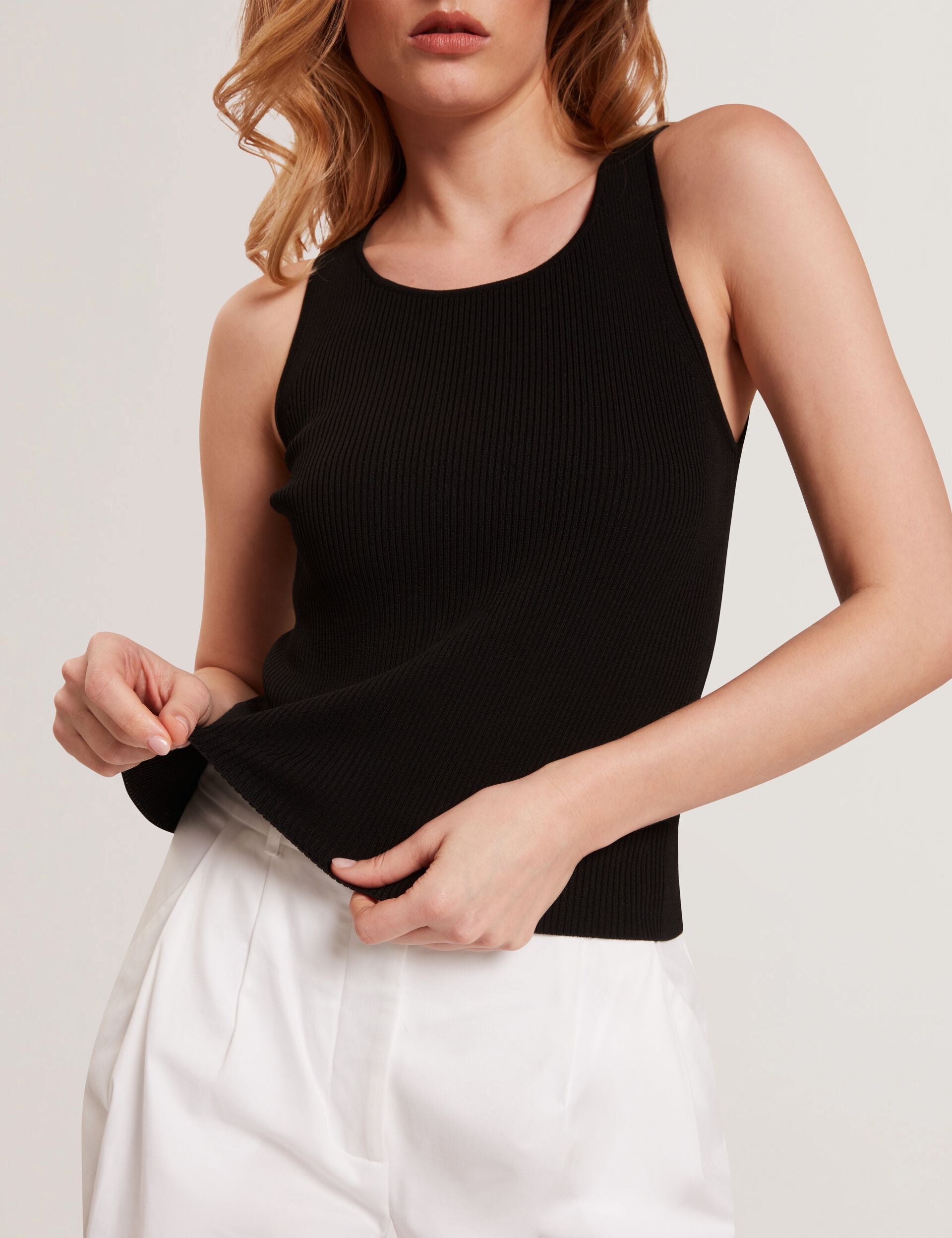 Women CREW NECK TANK TOP WITH RIB - Black - Ted Baker