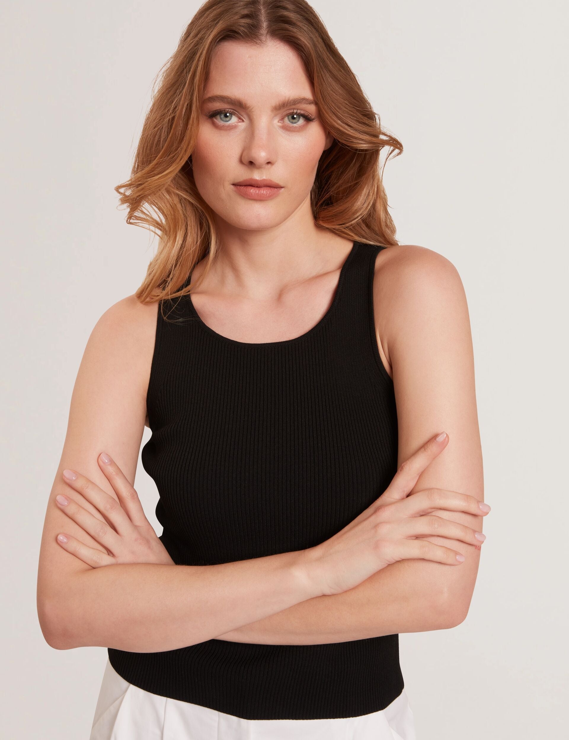 Women CREW NECK TANK TOP WITH RIB - Black - Ted Baker