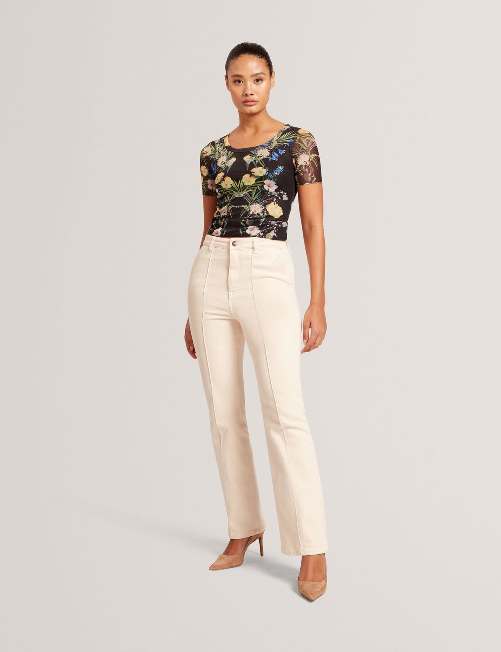 Women SHORT SLEEVE CREW MESH TOP - Black - Ted Baker
