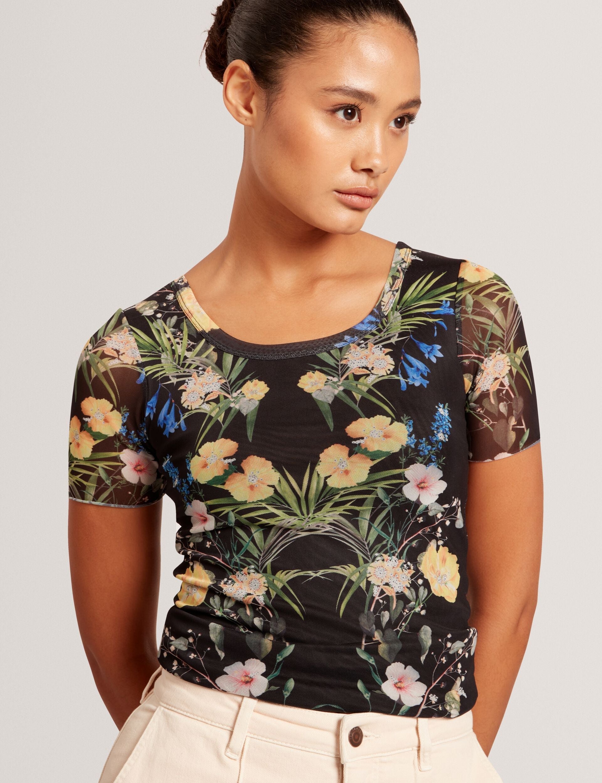 Women SHORT SLEEVE CREW MESH TOP - Black - Ted Baker