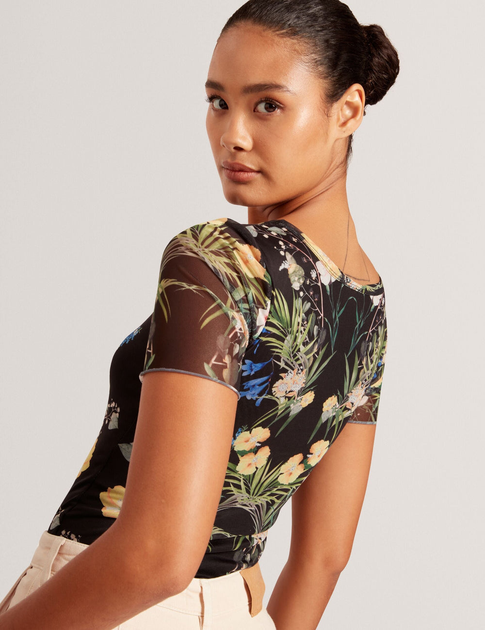 Women SHORT SLEEVE CREW MESH TOP - Black - Ted Baker