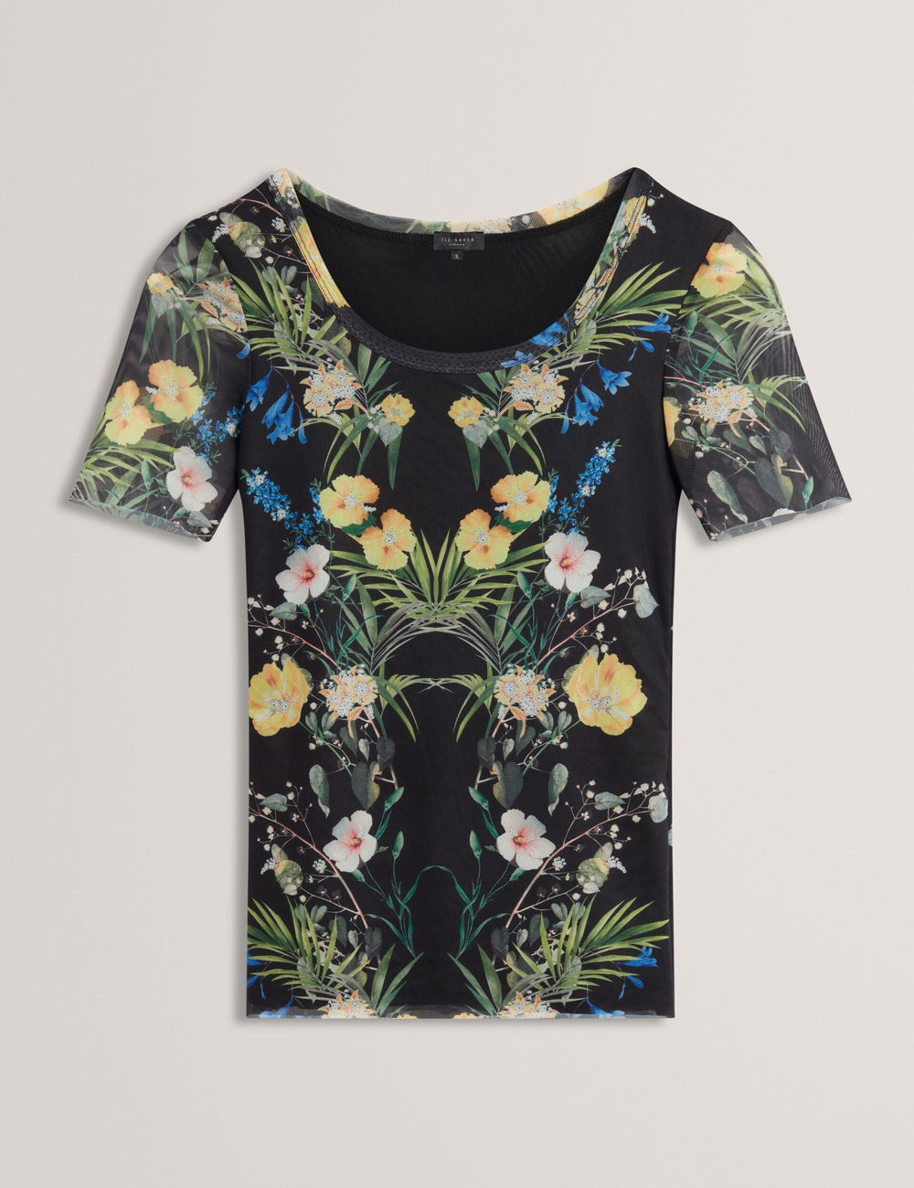Women SHORT SLEEVE CREW MESH TOP - Black - Ted Baker