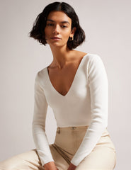 Women CILESTE - Fitted V-Neck Long Sleeve Knit Top - Ted Baker