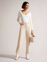 Women CILESTE - Fitted V-Neck Long Sleeve Knit Top - Ted Baker