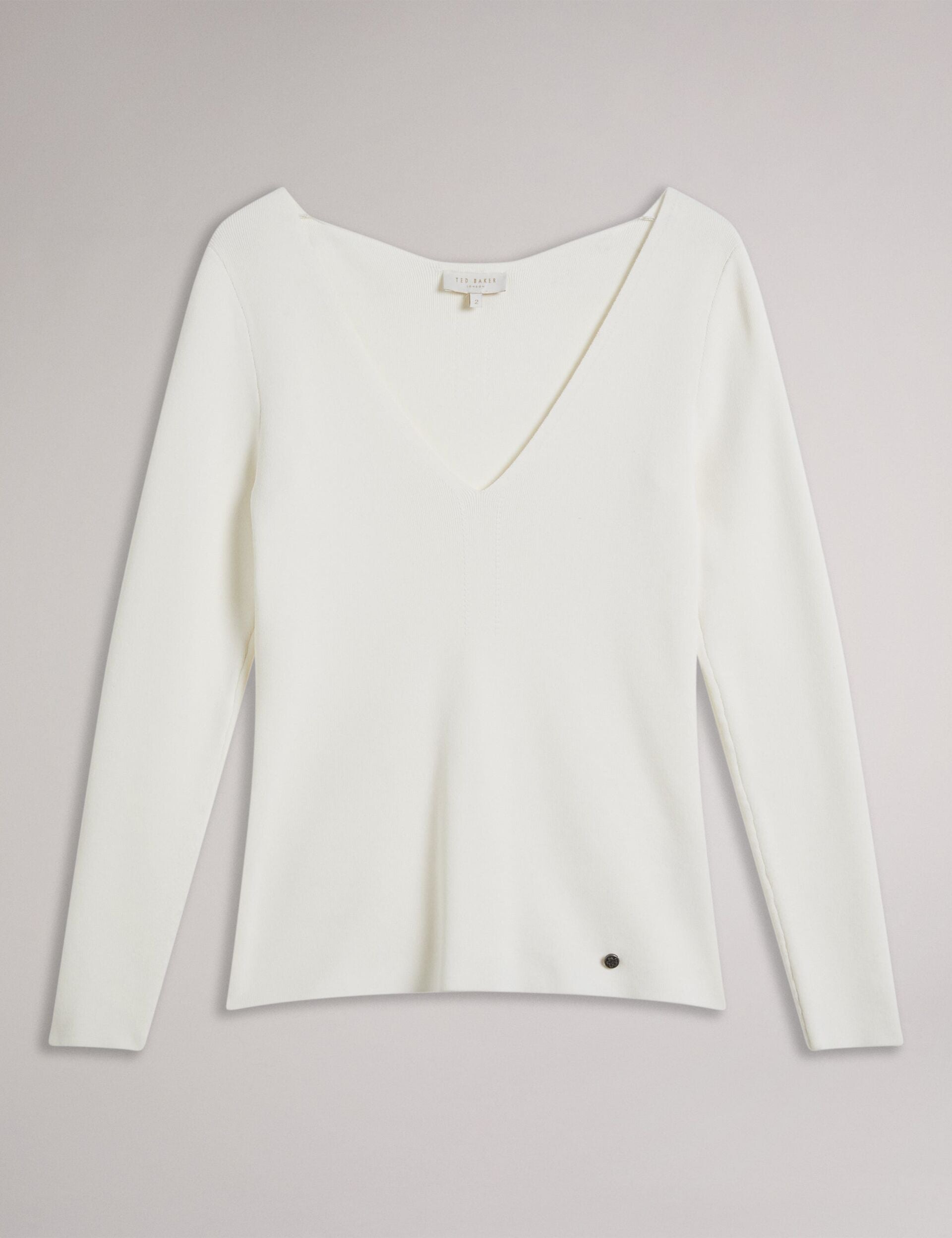Women CILESTE - Fitted V-Neck Long Sleeve Knit Top - Ted Baker