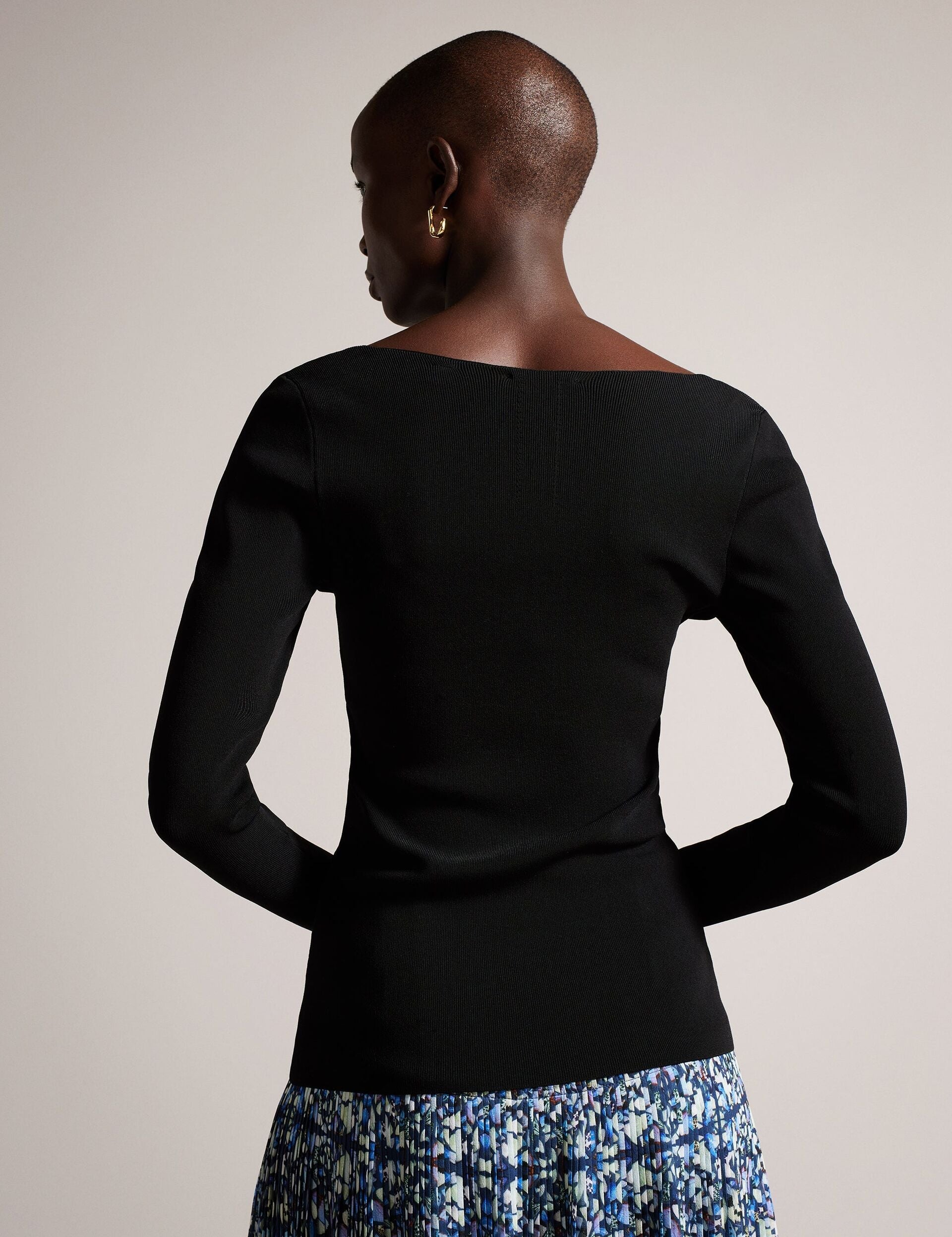 Women CILESTE - Fitted V-Neck Long Sleeve Knit Top - Ted Baker
