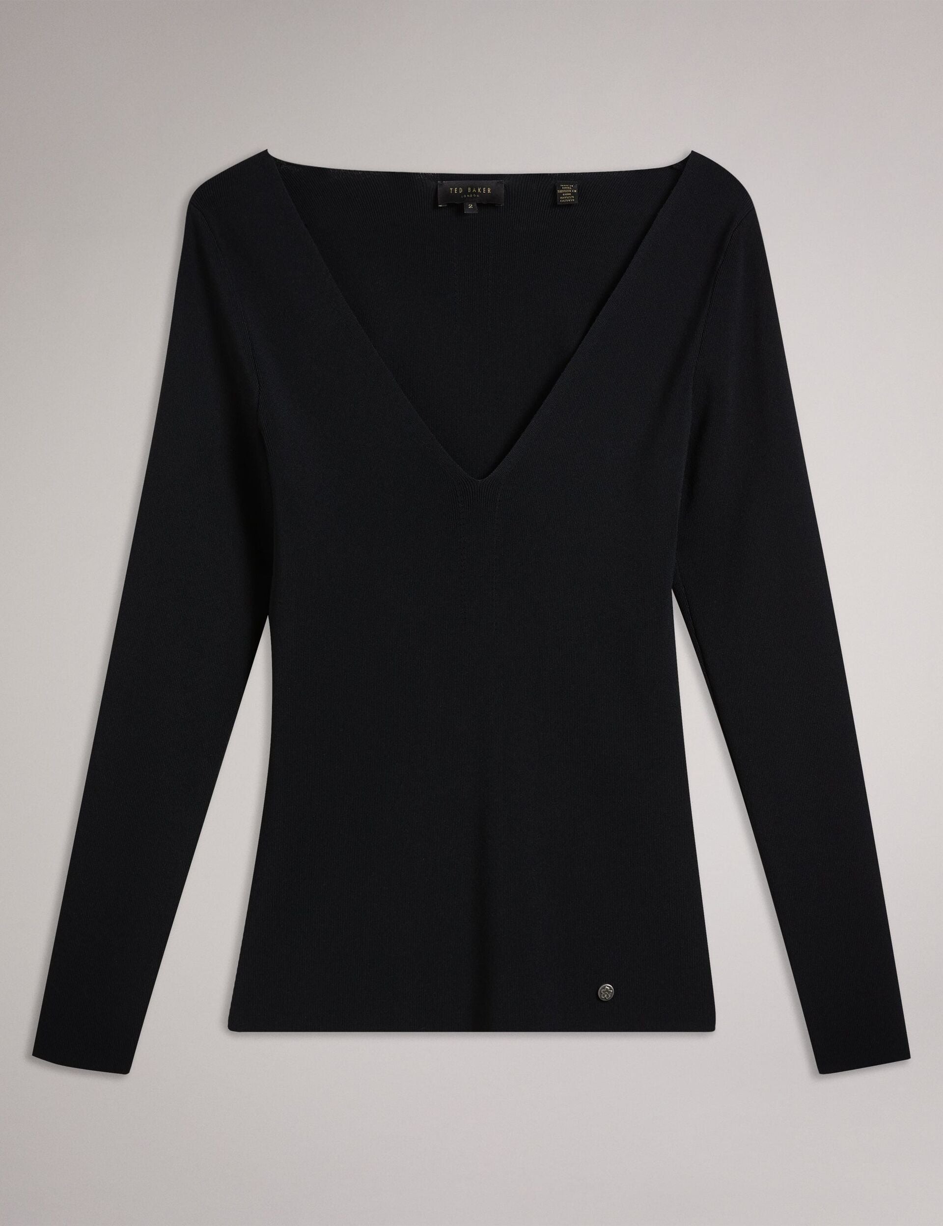 Women CILESTE - Fitted V-Neck Long Sleeve Knit Top - Ted Baker