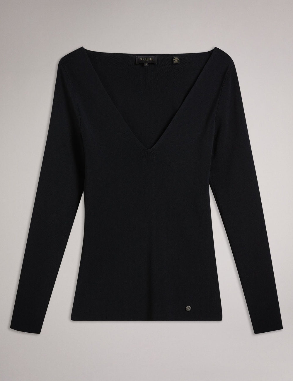 Women CILESTE - Fitted V-Neck Long Sleeve Knit Top - Ted Baker