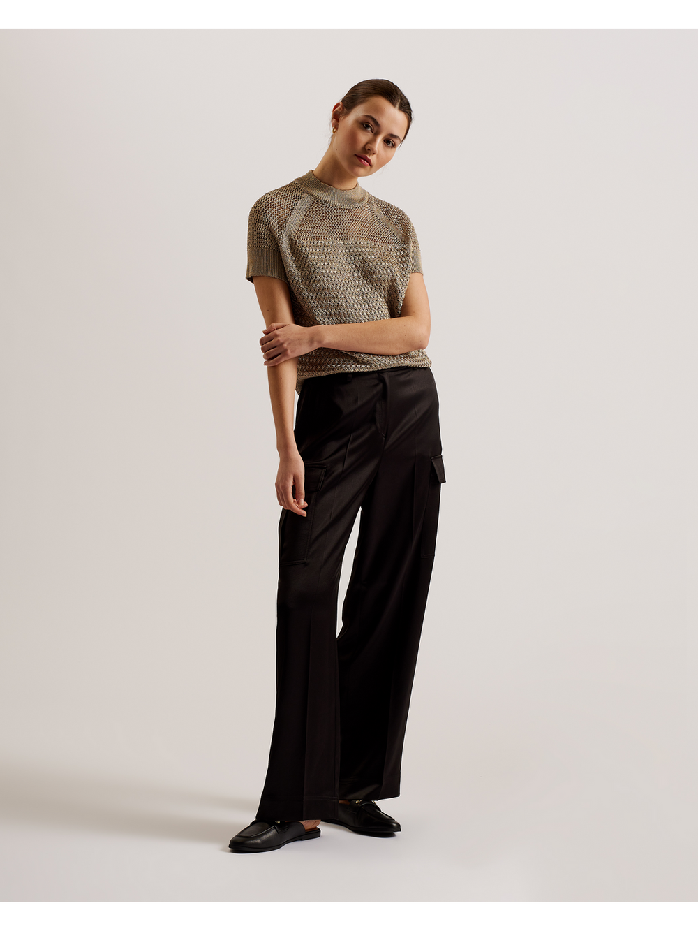 Women ABALY - Metallic Knitted Short Sleeve Top - Ted Baker