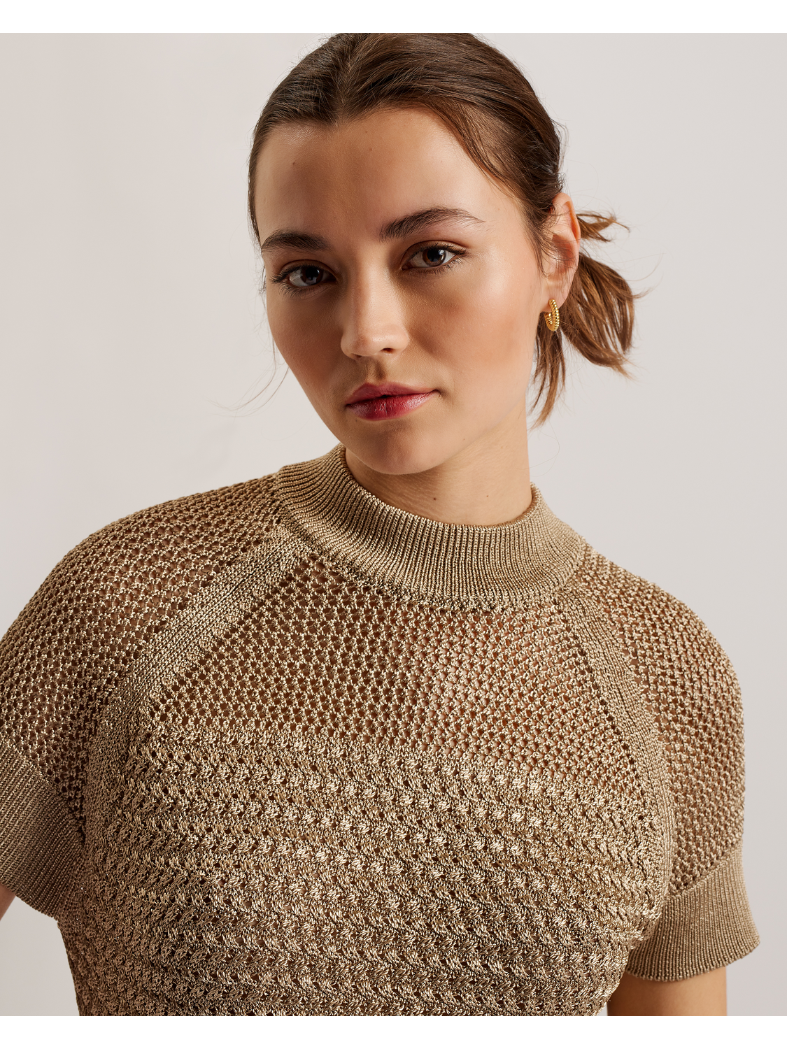Women ABALY - Metallic Knitted Short Sleeve Top - Ted Baker