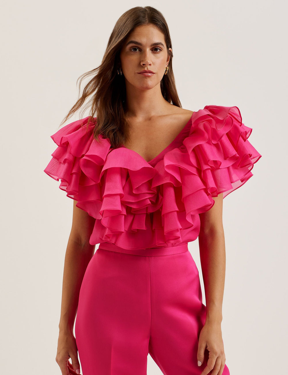 Women CALONDA - Oversized Frill Trim V-Neck Top - Ted Baker