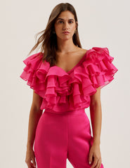 Women CALONDA - Oversized Frill Trim V-Neck Top - Ted Baker
