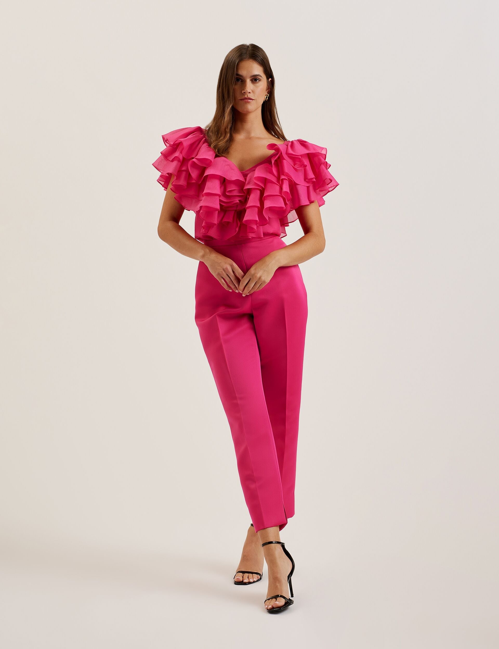 Women CALONDA - Oversized Frill Trim V-Neck Top - Ted Baker